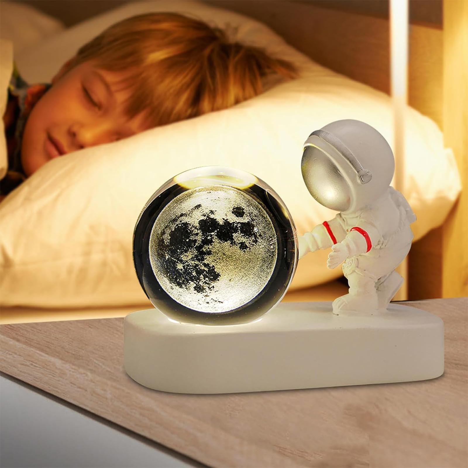Bola de Cristal de Astronauta,Luz nocturna de bola de cristal,con puerto de carga USB，decoración de Escritorio, Regalo Bonito para Estudiantes, Regalo de Cumpleaños
