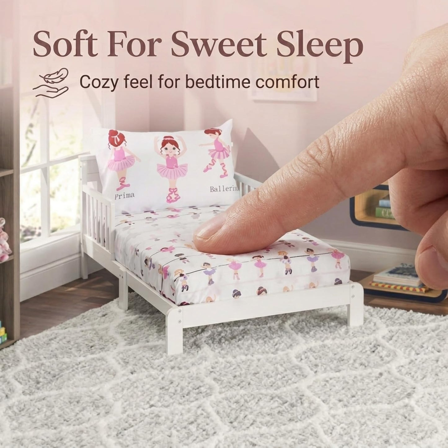 Everyday Kids - Juego de sábanas bajeras de 3 piezas para niños, sábana encimera y funda de almohada, bailarina nacida a bailar, juego de sábanas de microfibra suave y transpirable para niñas y niños