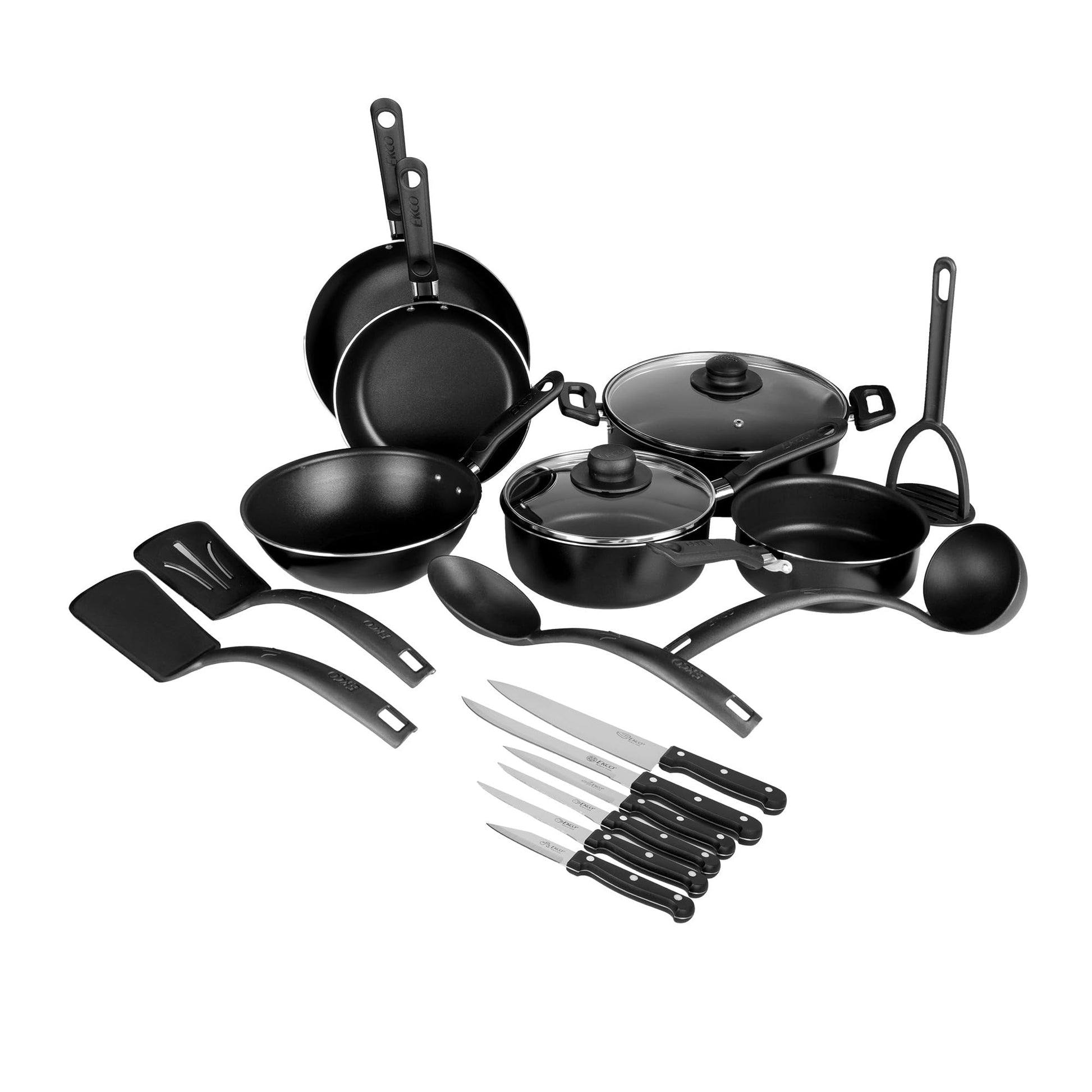 Batería de Cocina Ekco Negro con Antiadherente Serum 19 Piezas de Aluminio