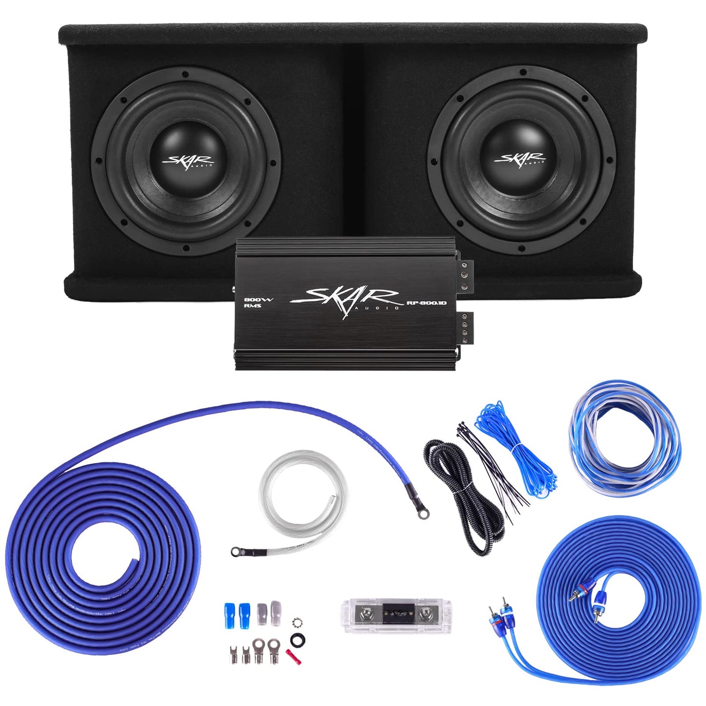 Skar Audio Dual - Paquete Completo de Graves de subwoofer de 1400 W de la Serie SDR de 8 Pulgadas, Incluye Caja cargada con Amplificador