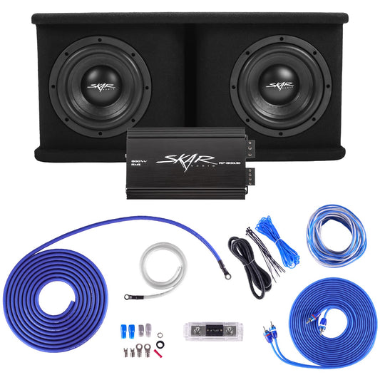 Skar Audio Dual - Paquete Completo de Graves de subwoofer de 1400 W de la Serie SDR de 8 Pulgadas, Incluye Caja cargada con Amplificador