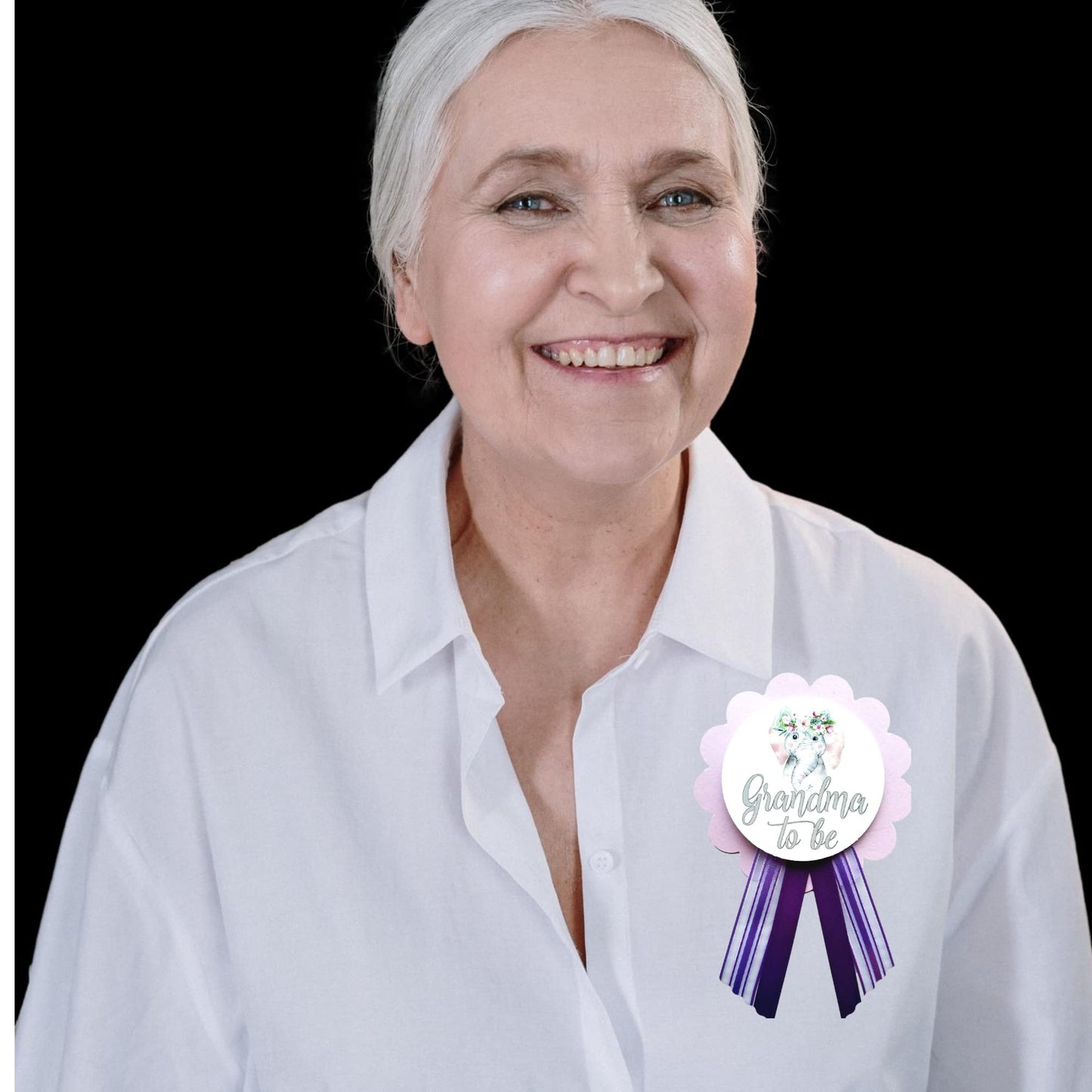 Grandma to Be Baby Shower Pin para no usar, morado elefante, es una niña Baby Sprinkle