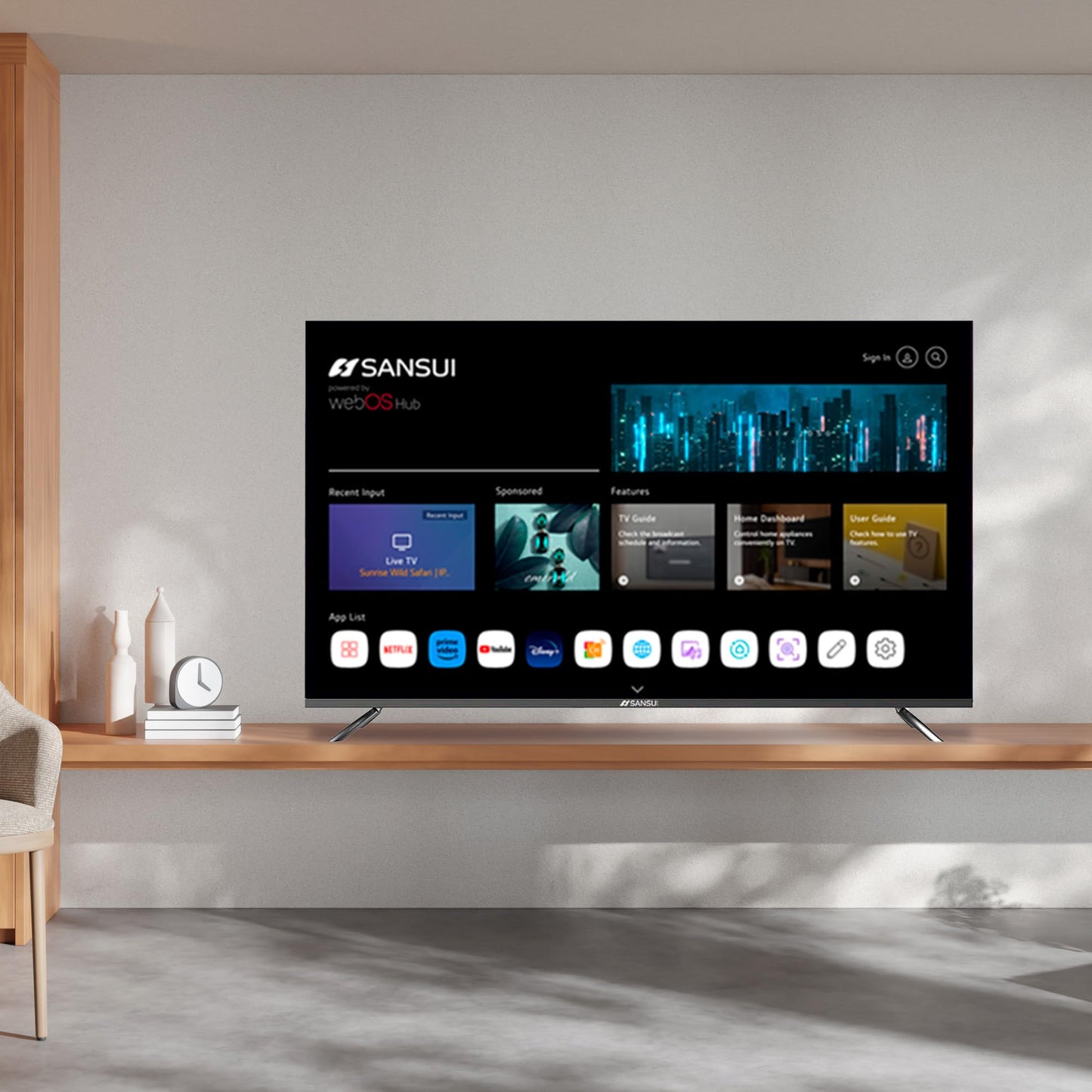 Televisor SANSUI SMX55VAUW Ultra HD 4K Smart Blanco con Dolby Vision y HDR10, Sistema WebOS para Hombre