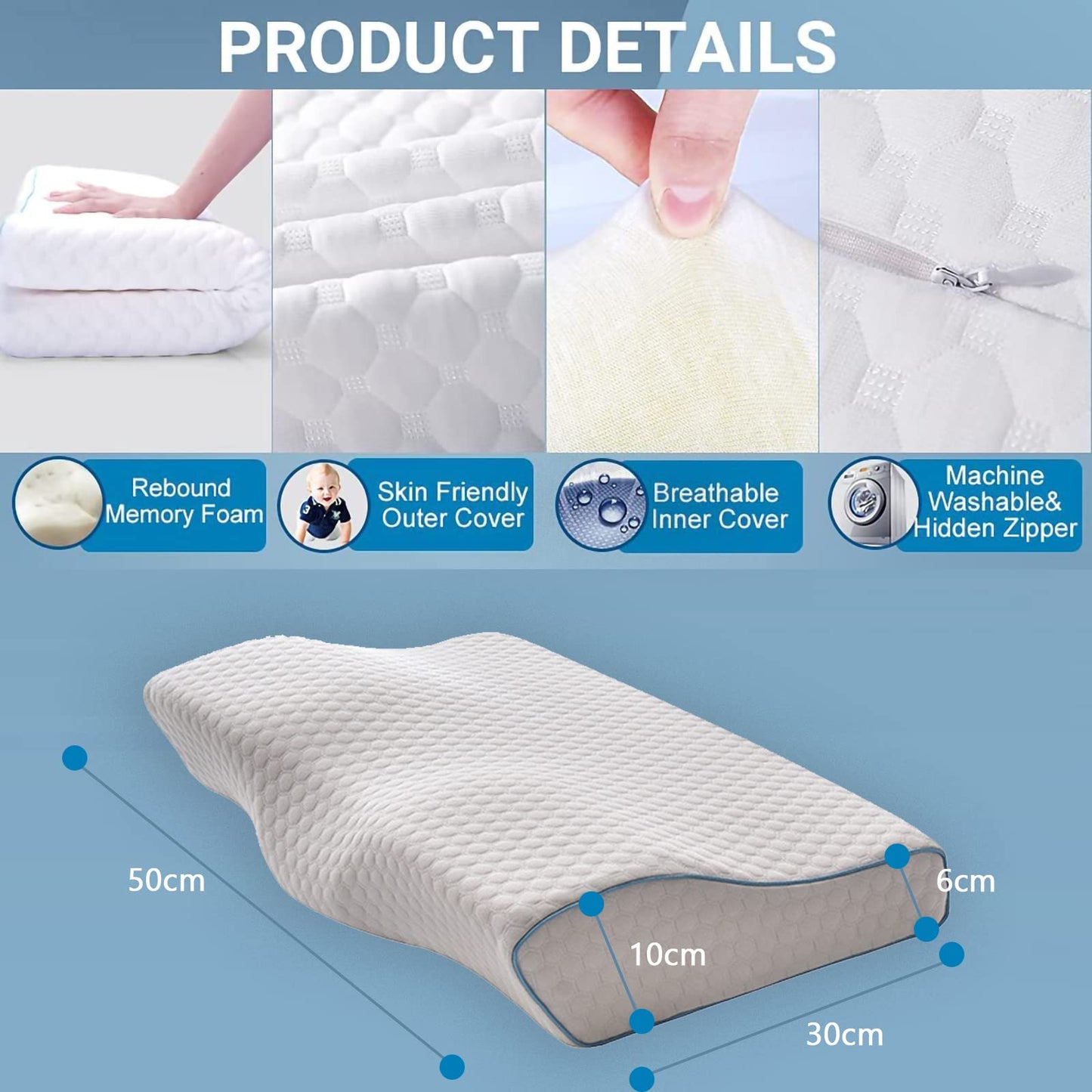 HOOSUFU Almohada Memory Foam Almohada ortopedica Cervical Almohada ortopedica para Dormir Almohadas de Espuma Viscoelástica Almohada para cervicales y Cuello