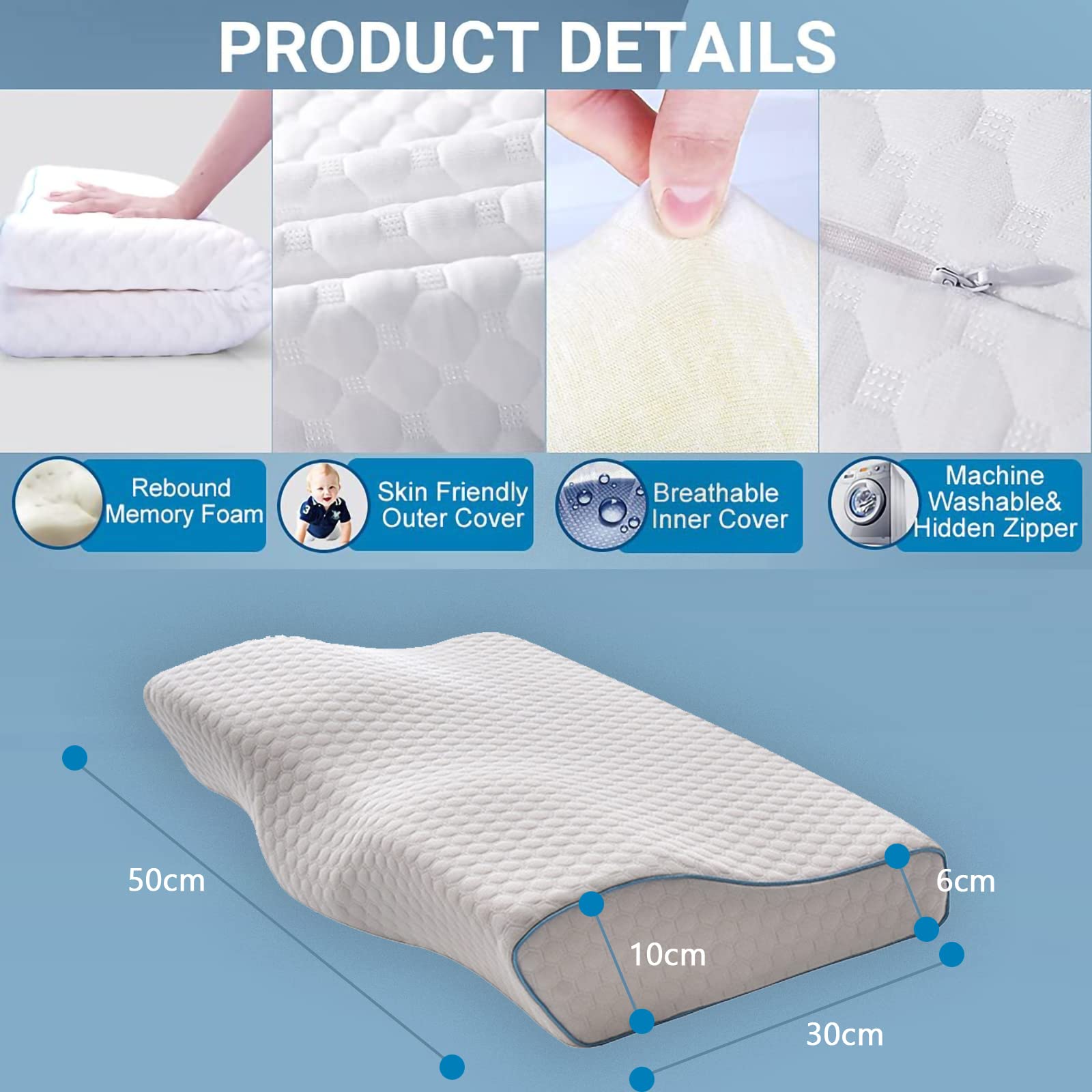 HOOSUFU Almohada Memory Foam Almohada ortopedica Cervical Almohada ortopedica para Dormir Almohadas de Espuma Viscoelástica Almohada para cervicales y Cuello