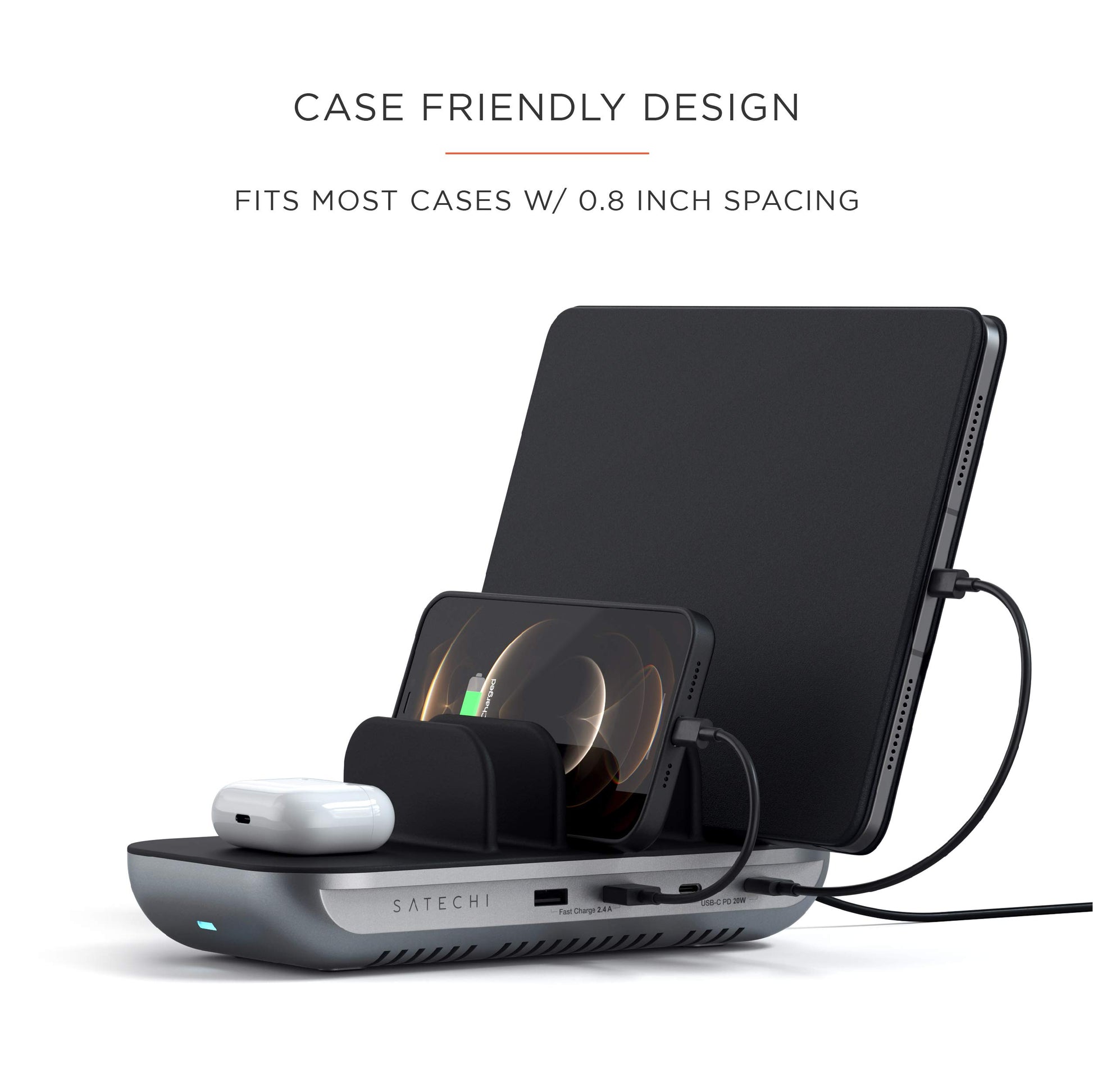 SATECHI Dock5 Estación de Carga Multi Dispositivos con Carga Inalámbrica - Cables por Separado - para M2/ M1 iPad Pro/Air, iPhone 15 Pro Max/15 Pro/15/15 Plus, iPhones 14/13/12/11, AirPods 2/1