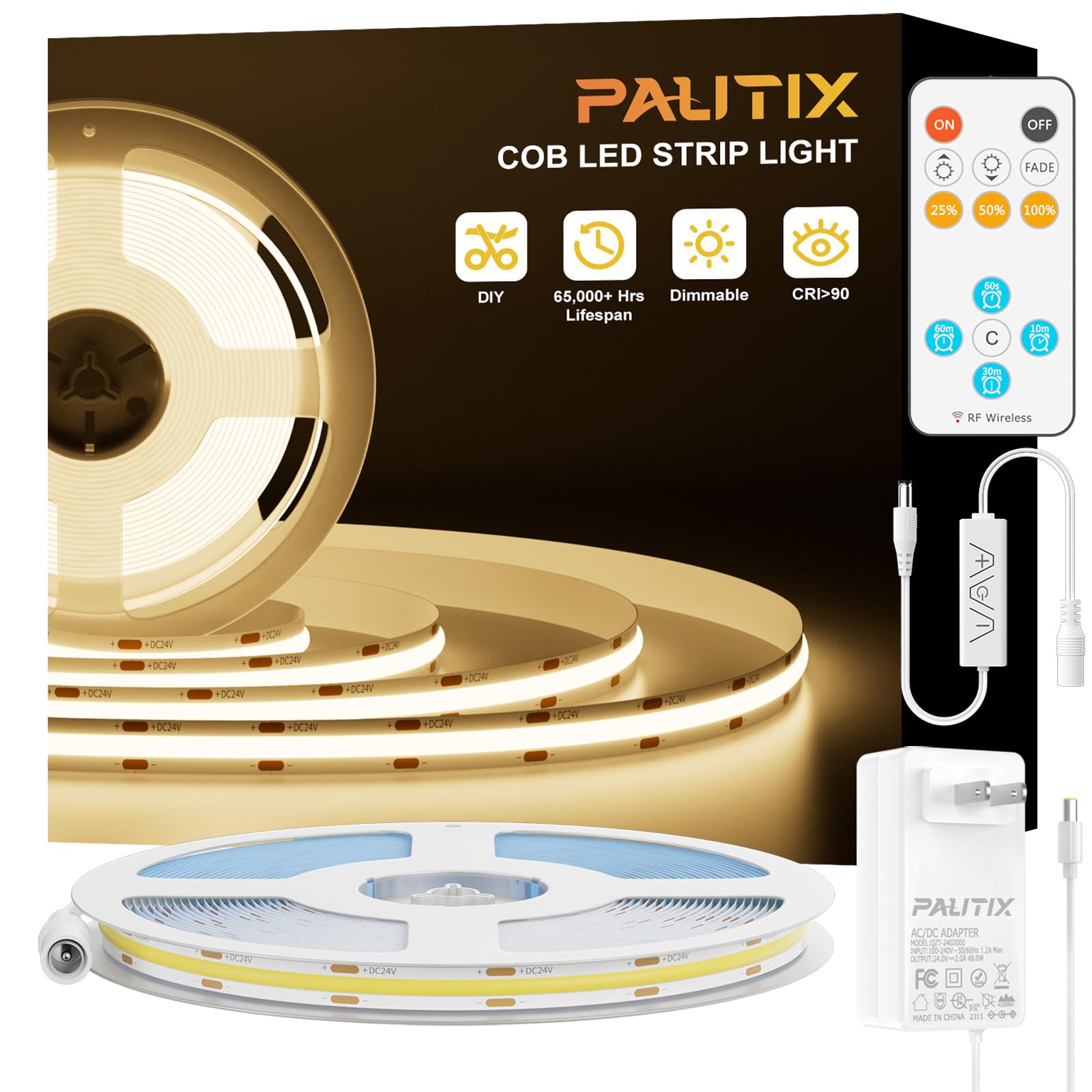 Tira de Luz LED PAUTIX Blanco Cálido Súper Brillante Regulable para Iluminación de Bricolaje en Casa y Oficina