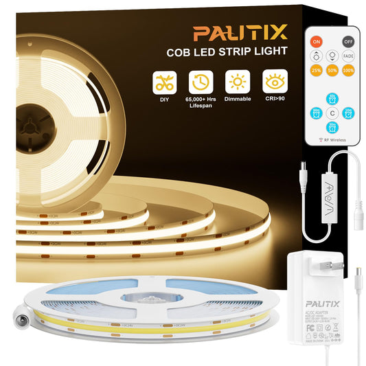 Tira de Luz LED PAUTIX Blanco Cálido Súper Brillante Regulable para Iluminación de Bricolaje en Casa y Oficina