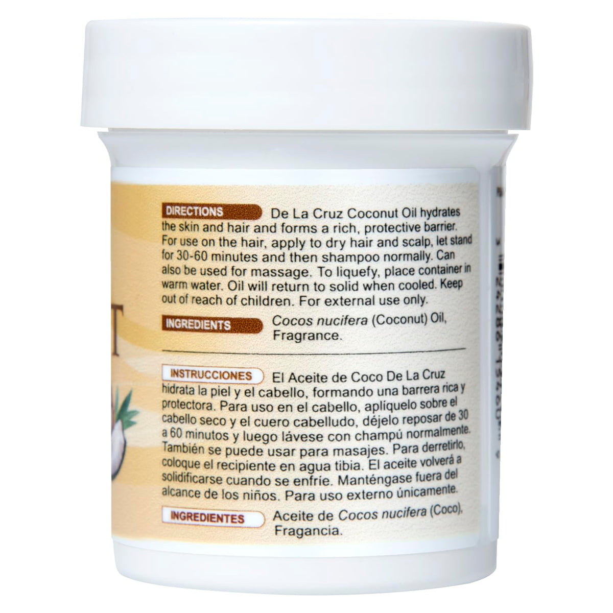 De La Cruz Coconut Oil, No Parabens or Artificial Colors, Packed in USA 2.2 OZ