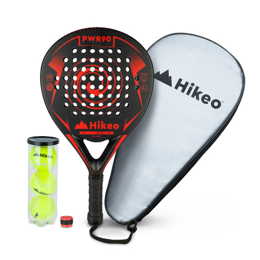 Hikeo Pala de Pádel con Funda, 3 Pelotas y Grip, Kit de Raqueta para Pádel Fabricada con Espuma EVA Flexible y 100% Fibra de Carbono, Resistente y Ligera, para Principiantes e Intermedios