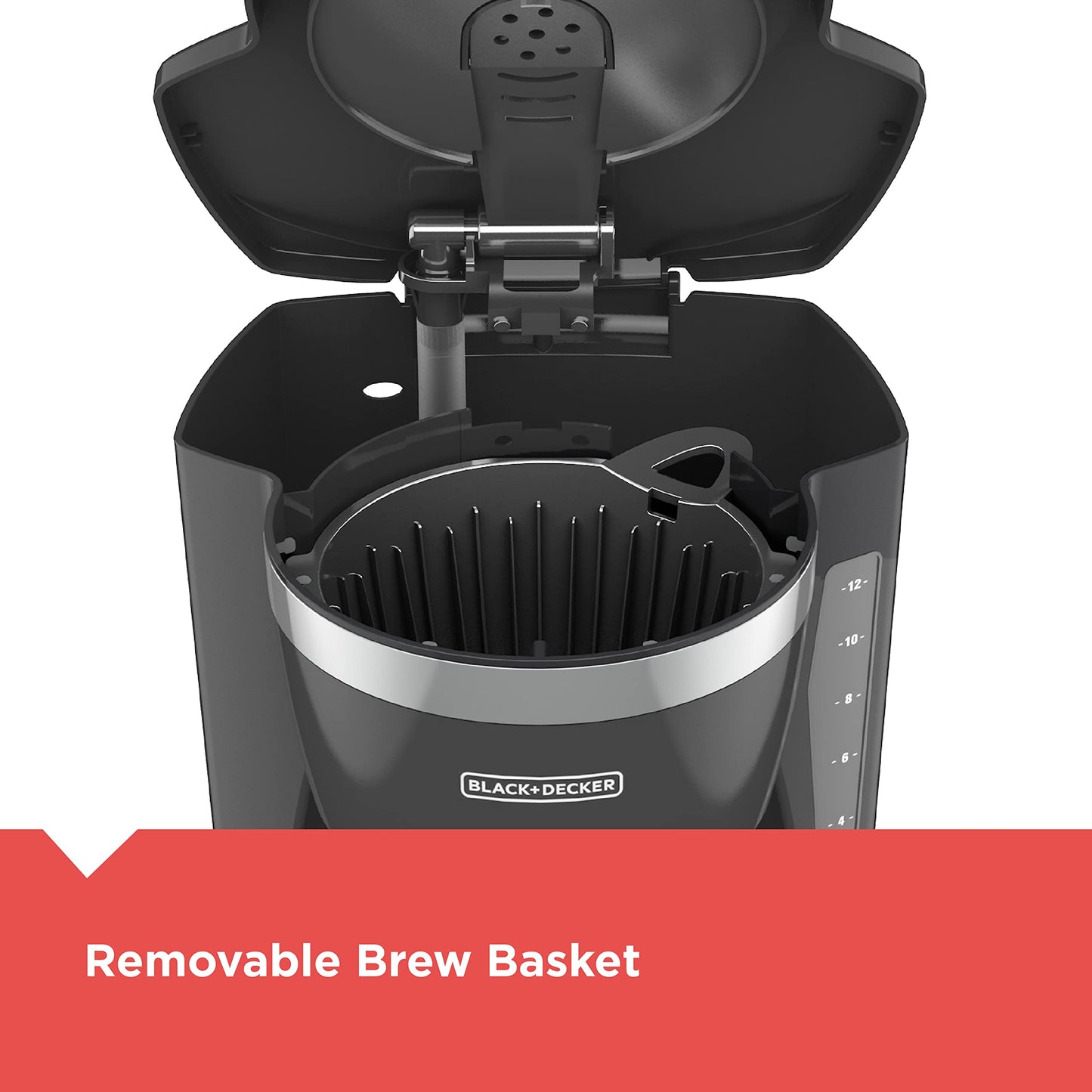 BLACK+DECKER - Cafetera digital de 12 tazas, CM1165GY, programable, filtro de cesta lavable, Sneak-A-Cup, preparación automática, ventana de agua, mantiene la placa caliente, gris