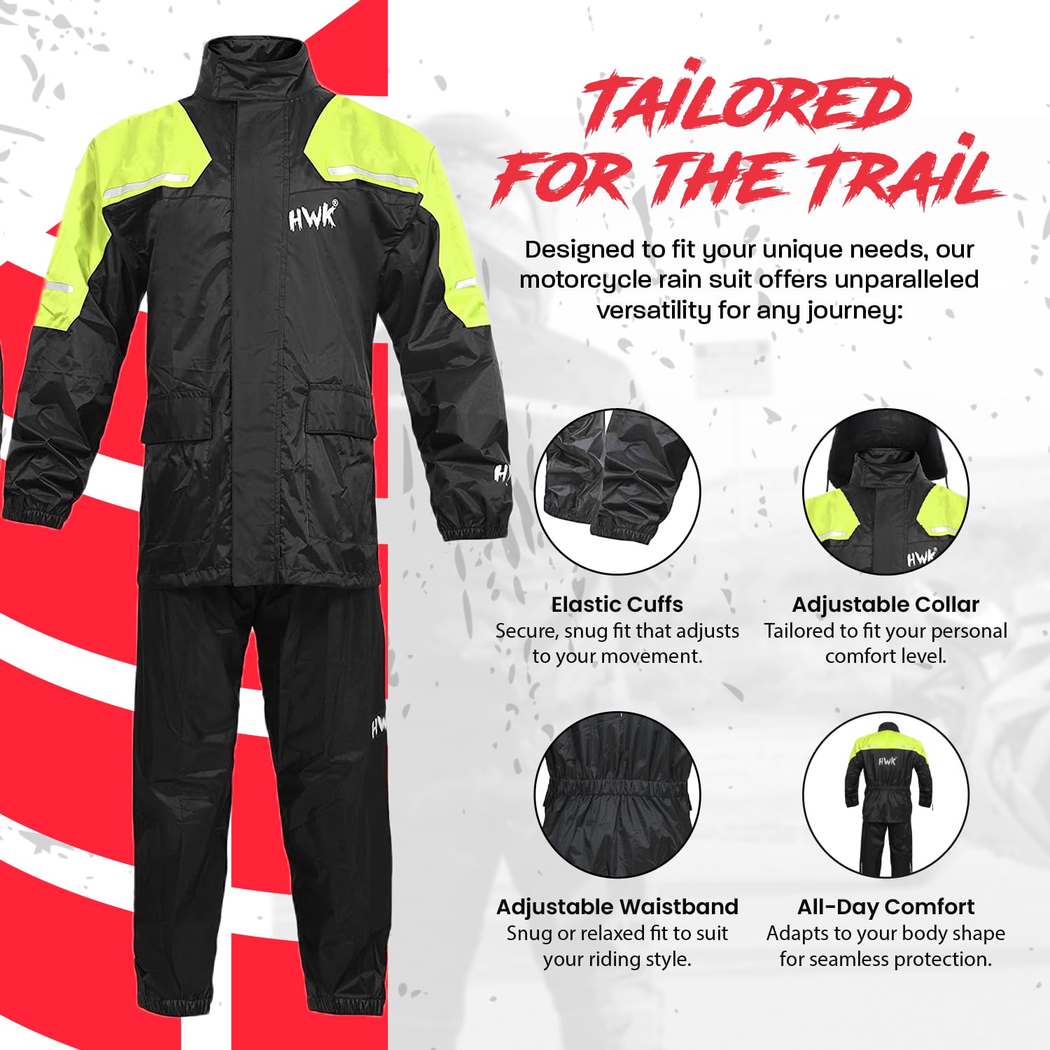 HWK - Traje de lluvia de motocicleta para hombres y mujeres, ropa, chamarras y pantalones reflectantes, traje de lluvia impermeable