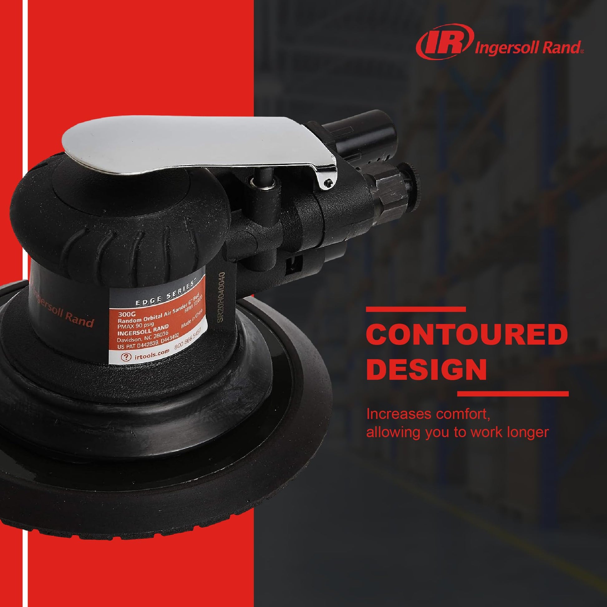 Ingersoll Rand 300G Lijadora de aire orbital aleatoria, almohadilla de 6", órbita de 3/16", 10,000 RPM, .2 HP