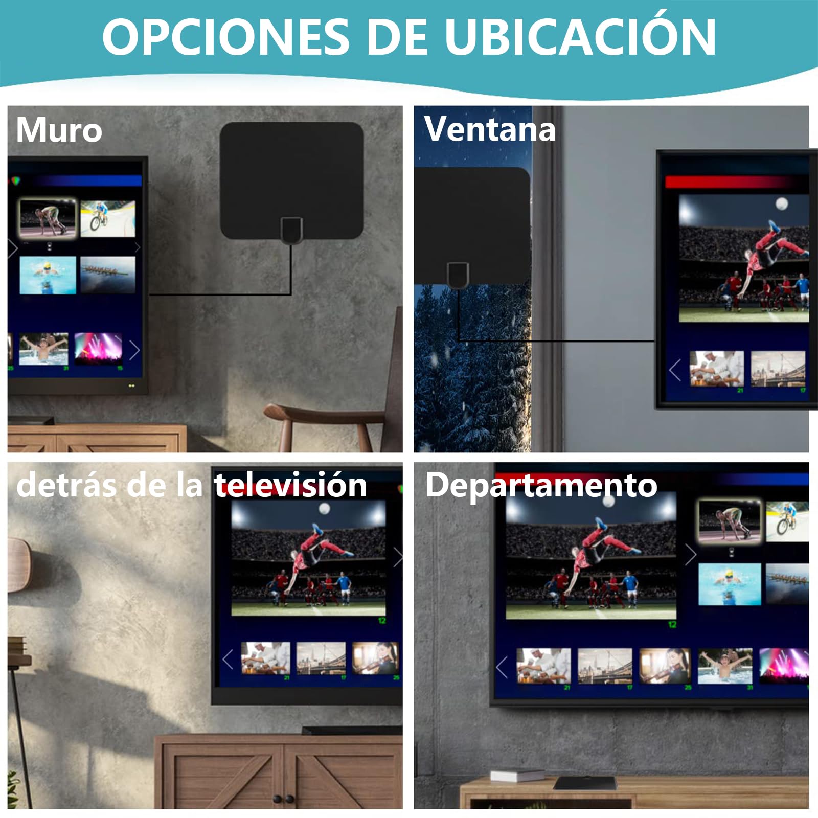Antena de TV Digital HDTV con Amplificador de Señal Inteligente para Canales 1080P 4K DTMB ATSC DVB-T DMB-T ISDB-T - Interiores