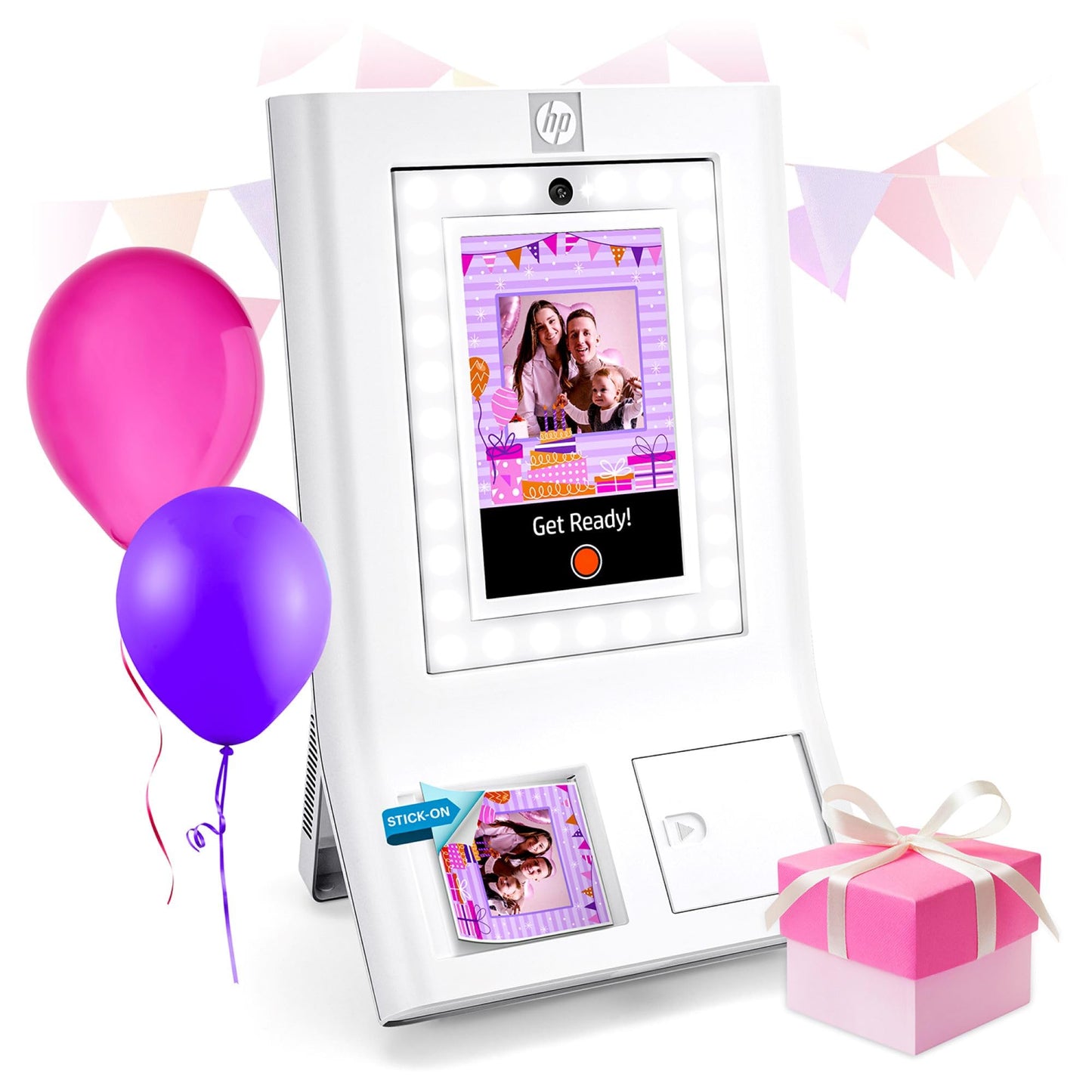HP Sprocket Photobooth 3x4 Colour Photo Printer (White) – 250+ Frame, Zink Paper, WiFi, LED Ring Light, Touch Screen & Mobile App.