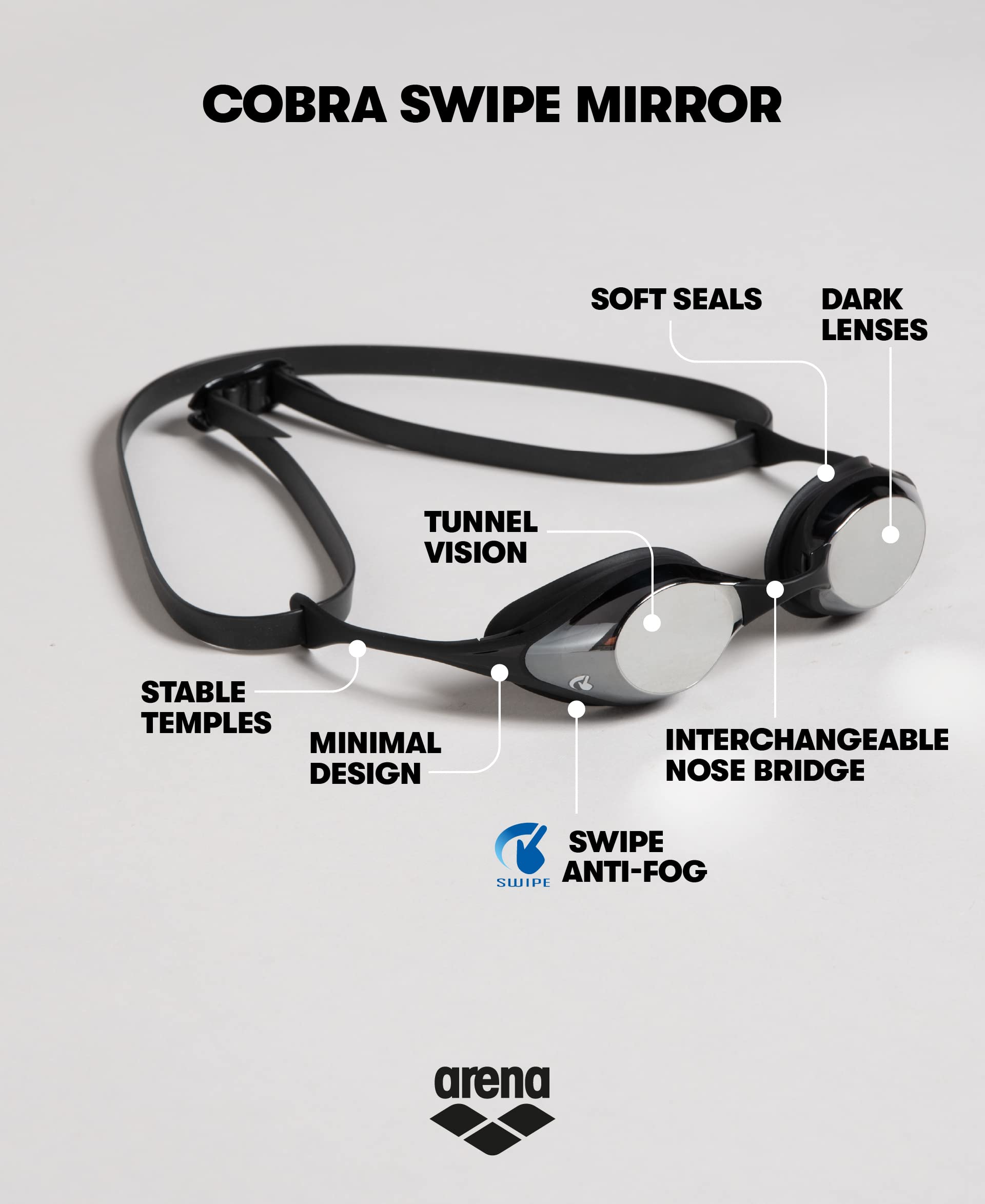 Arena Cobra - Gafas de natación para Hombre y Mujer, Color Plateado y Negro