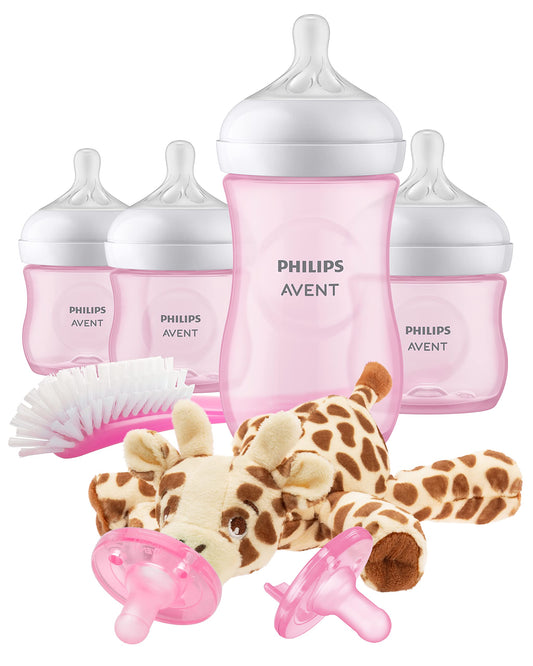 Biberón Natural Philips AVENT Rosa con Pezón de Respuesta Natural, Juego de Regalo para Bebé