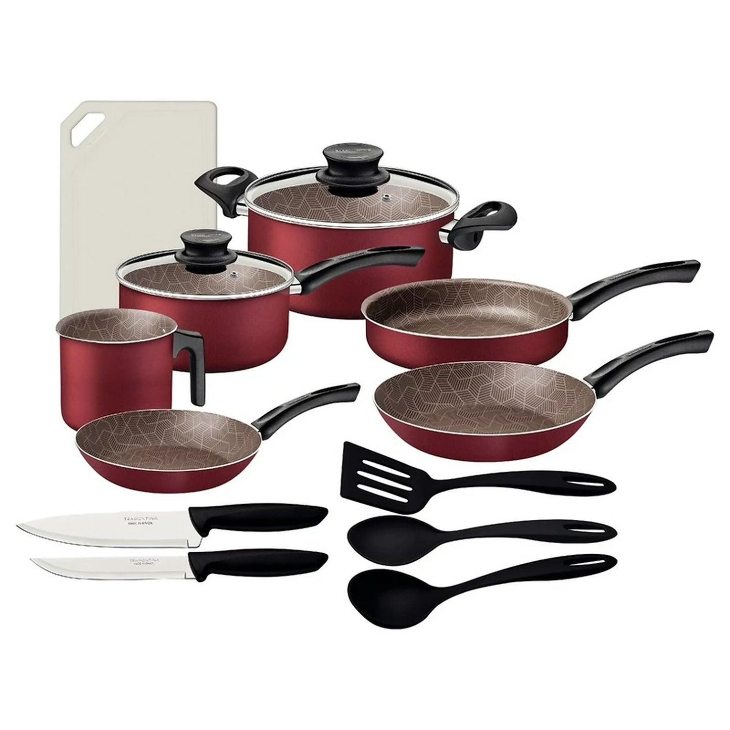 Batería de Cocina Tramontina Rojo de Aluminio con Revestimiento Antiadherente y Tapas de Vidrio