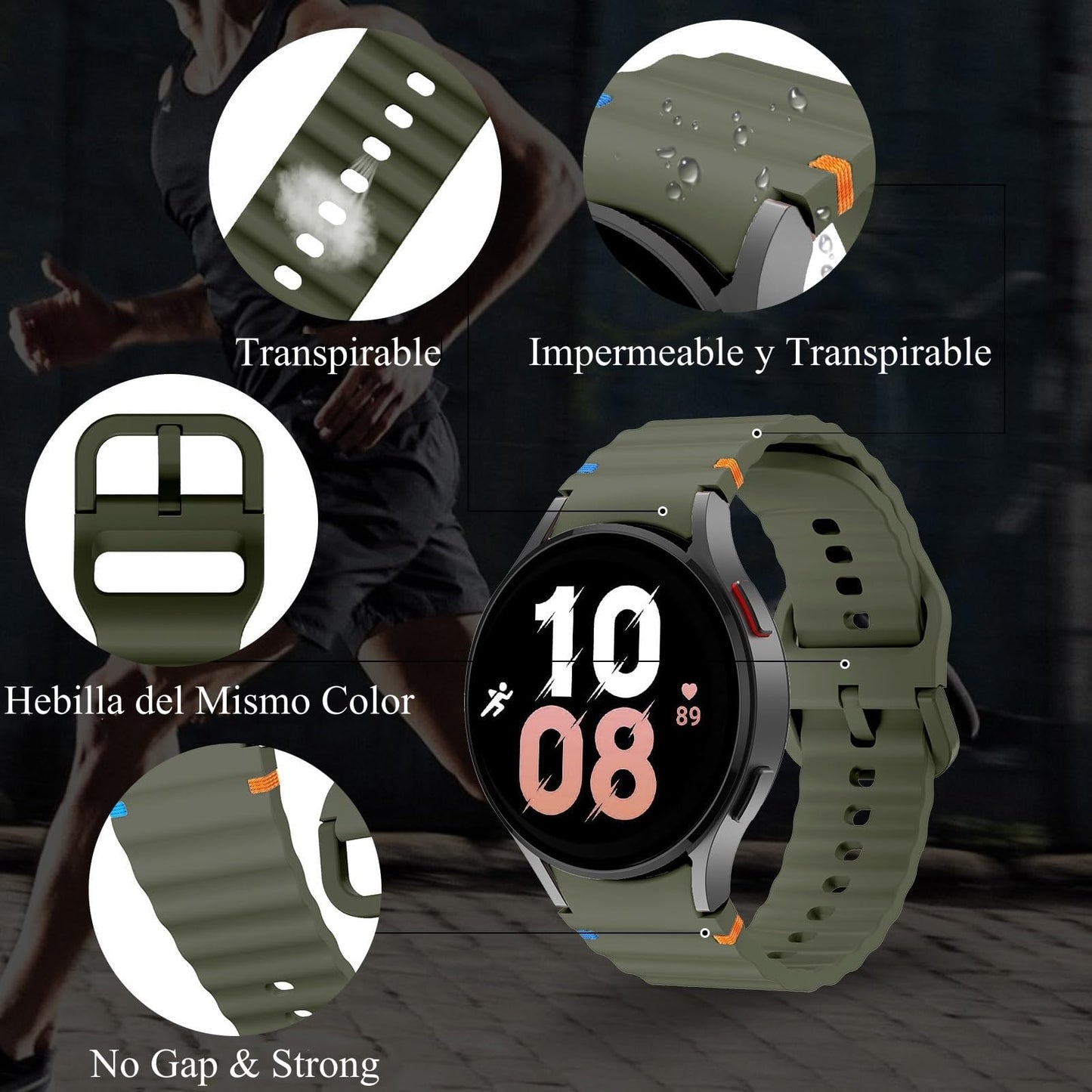Correa TIMELI Negro Compatible para Samsung Galaxy Watch Extensible
