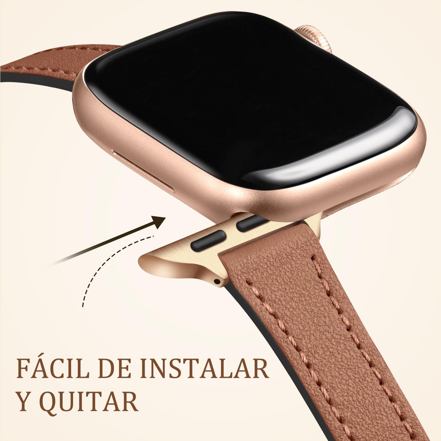 Correa de Cuero Vcegari Marrón Compatible con Apple Watch Genuina para iWatch Series 10-1SE Ultra 2