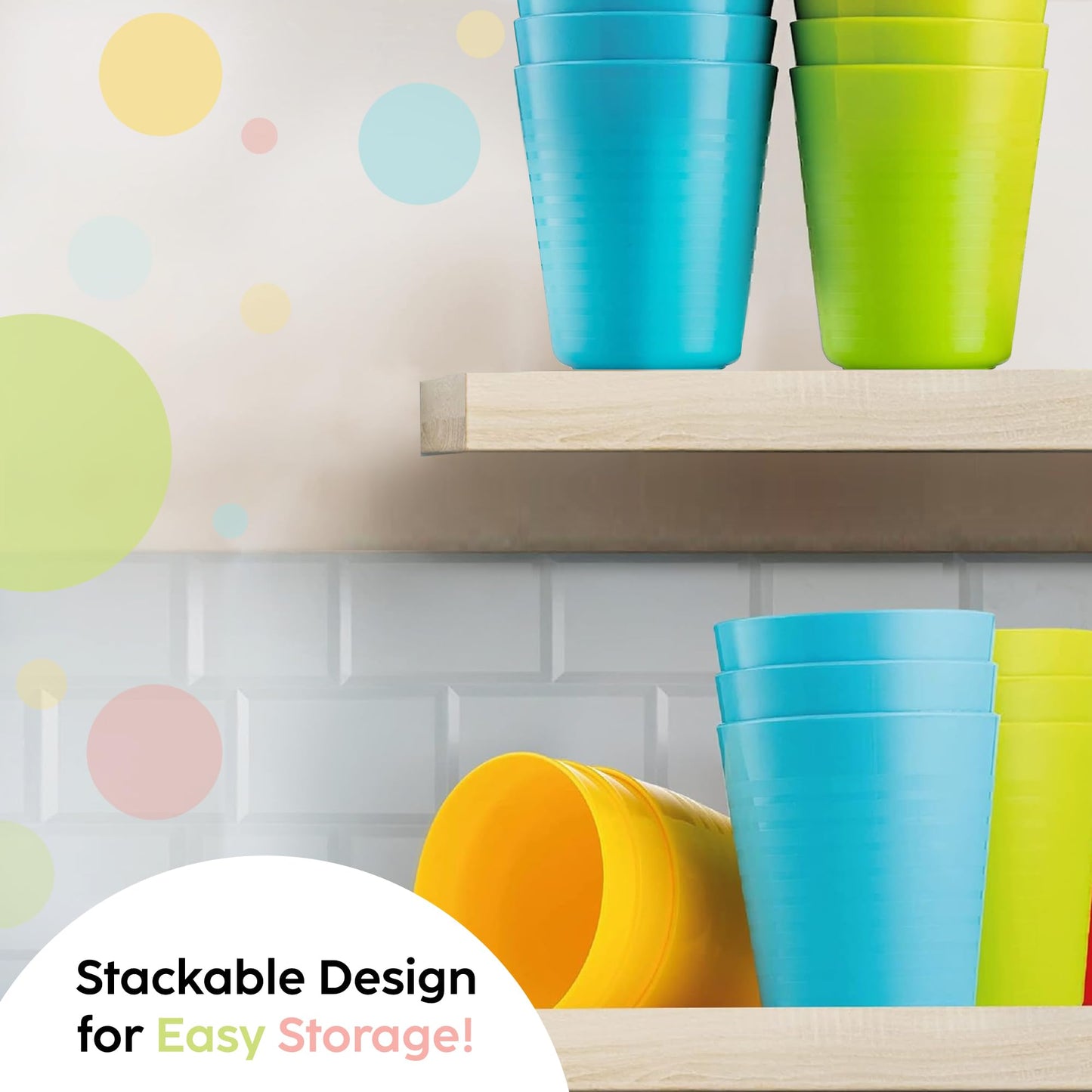 PLASKIDY - Juego de 12 tazas de plástico reutilizables de 8 onzas, aptas para lavaplatos, sin BPA para niños y niños pequeños