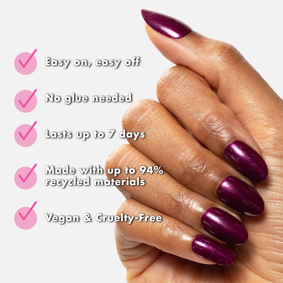 Olive & June Uñas postizas Effects Super Stick Mani | Medianas, ovaladas | No necesitan pegamento | 32 pestañas en 16 tamaños | Pestañas no tóxicas | Fáciles de poner y quitar, no dañan | Real