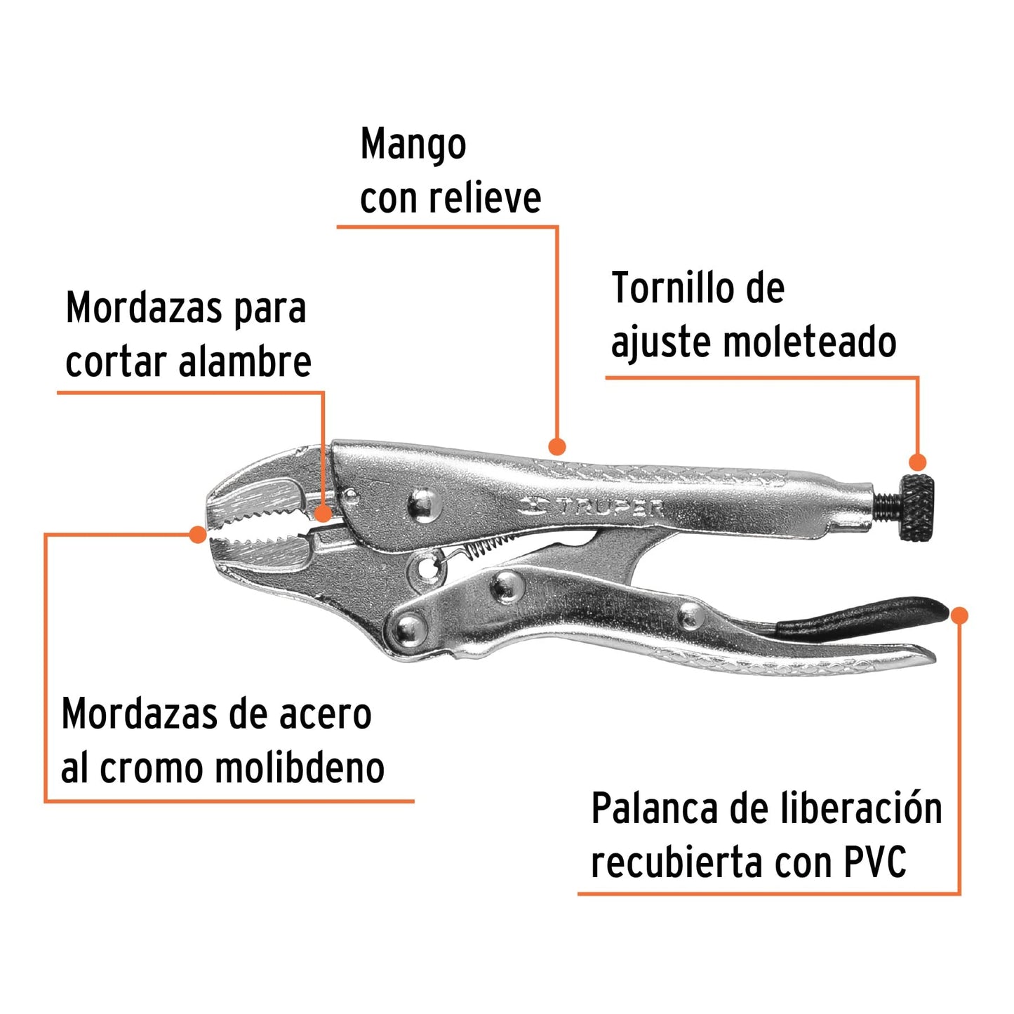Pinza de Presión Truper Acero al Cromo 4 Pulgadas Mordaza Curva