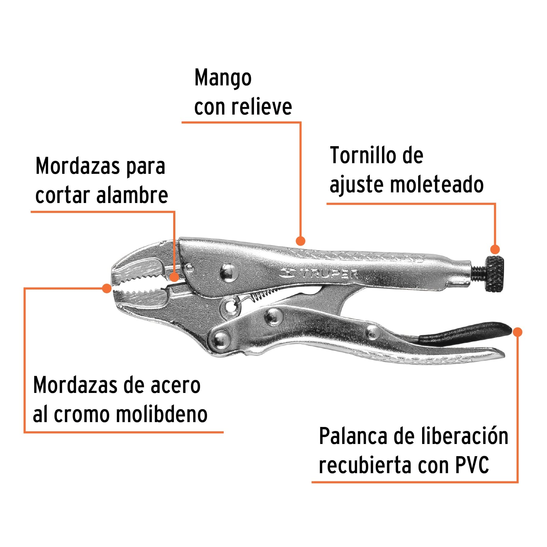 Pinza de Presión Truper Acero al Cromo 4 Pulgadas Mordaza Curva