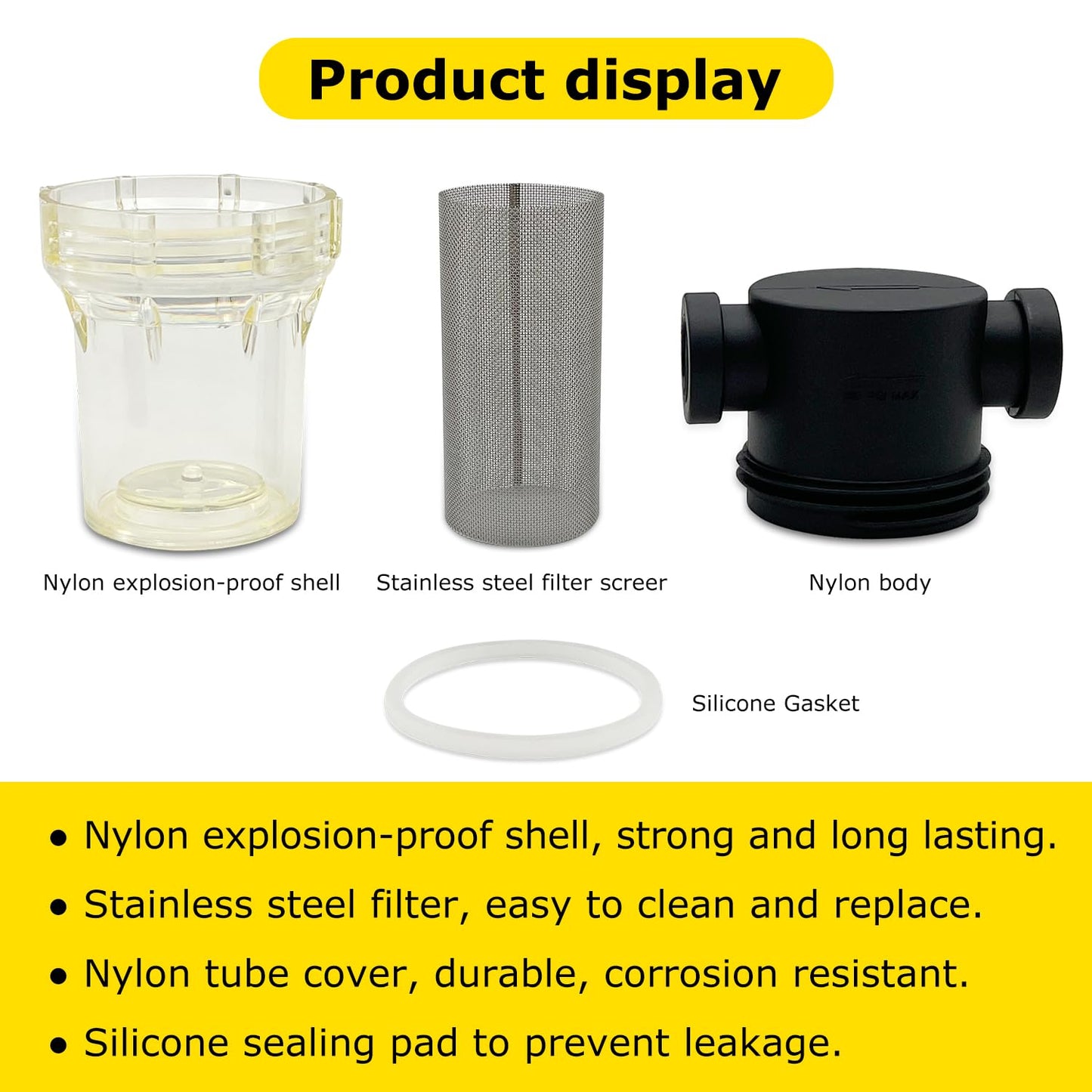 Colador hembra NPT en línea con visualización de filtro de acero inoxidable (malla 40 de 1 pulgada)