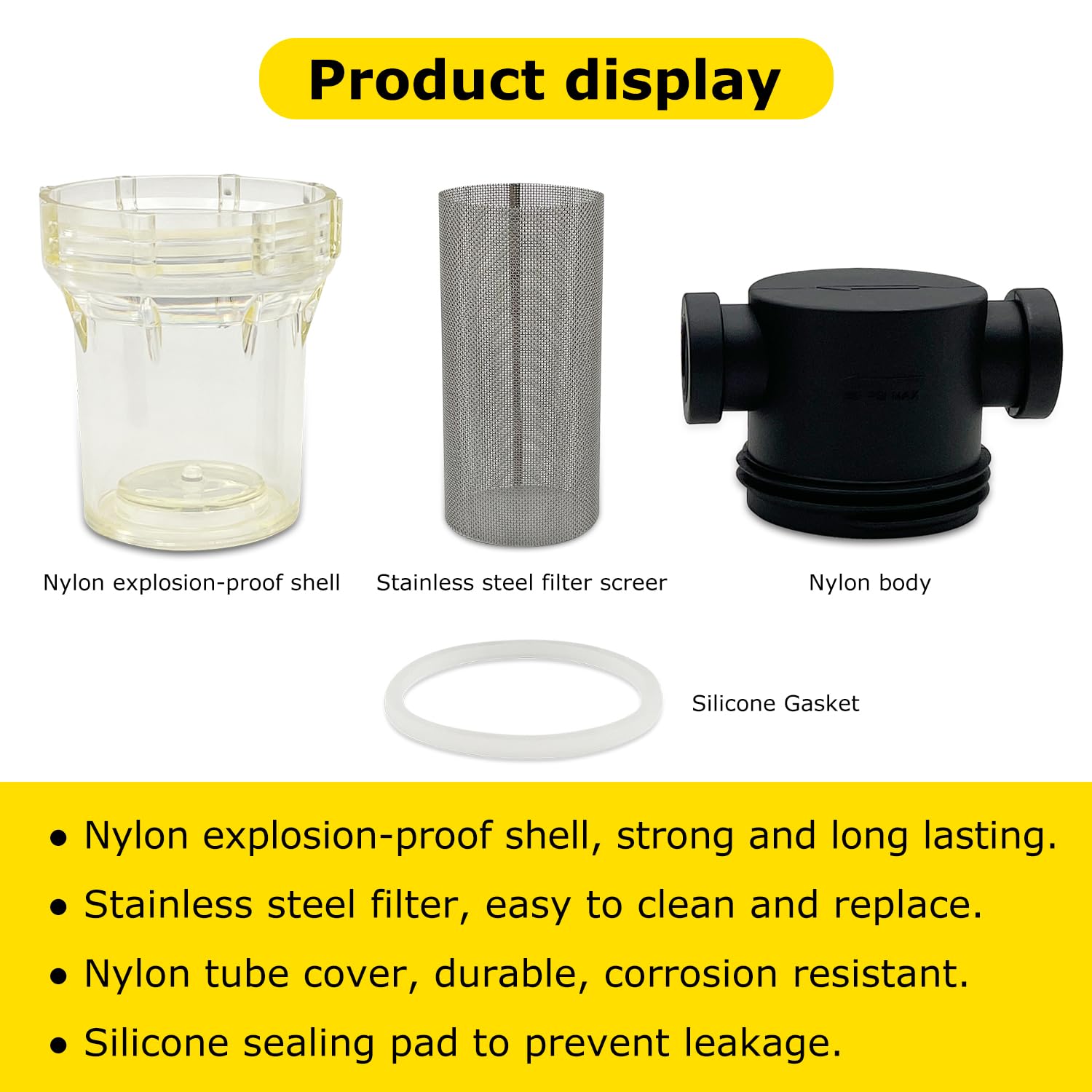 Colador hembra NPT en línea con visualización de filtro de acero inoxidable (malla 40 de 1 pulgada)