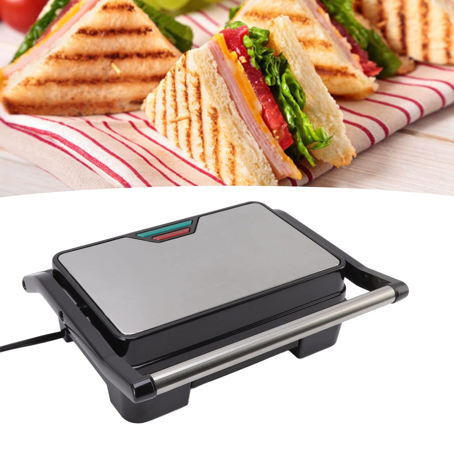 Atyhao Panini Press Grill, EE. UU. 110 V Sandwicheras para Interiores Antiadherente Calentador de Pan de Doble Cara, Cocina Eléctrica Desayuno Parrilla Versátil Olla