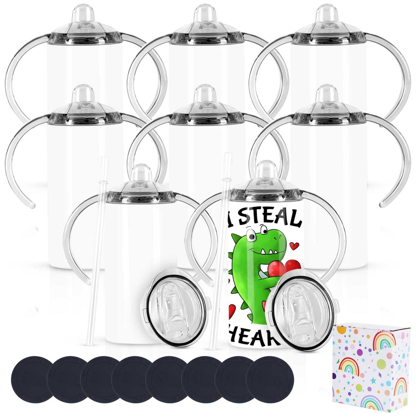 Wzaytia - Vasos de sublimación de 12 onzas, paquete de 8 vasos con asa, vasos rectos de sublimación para niños, botella de agua Todder de acero inoxidable