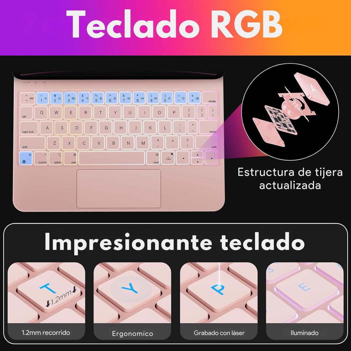 Funda con Teclado Mágico MR. GADGETS Rosa con Trackpad Multi Touch para iPad Pro 12.9"