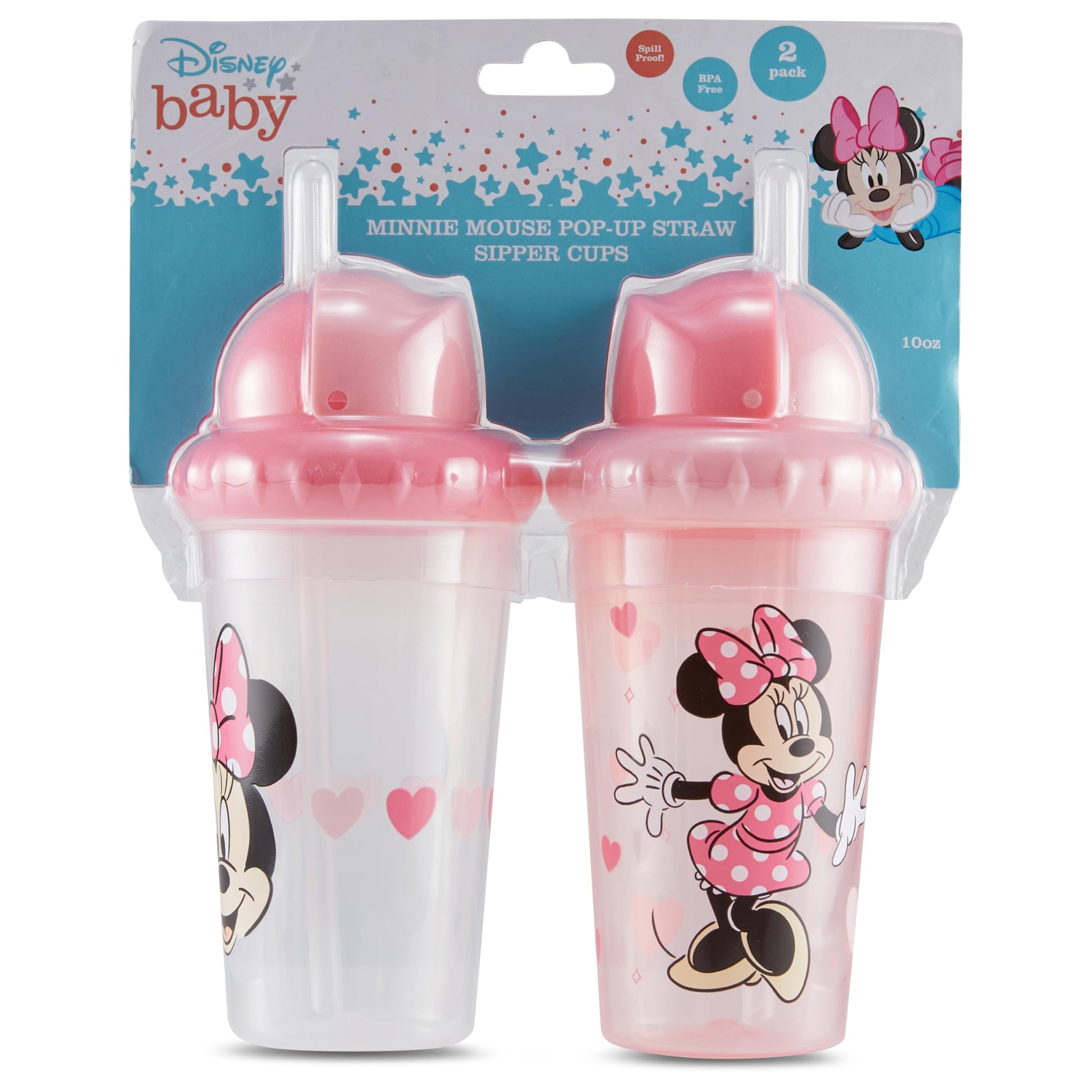 Disney - Vasos para sorbos para niños y niñas, paquete de dos tazas para sorber de 10 onzas, con popote y tapa, botella de agua de viaje duradera a prueba de fugas para niños pequeños