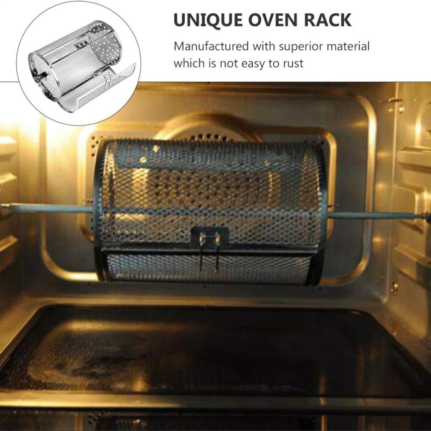 Cesta giratoria de acero inoxidable para horno de tambor | Cesta multifuncional para asar al horno, hornear, hornear, cacahuetes, nueces secas, granos de café, barbacoa