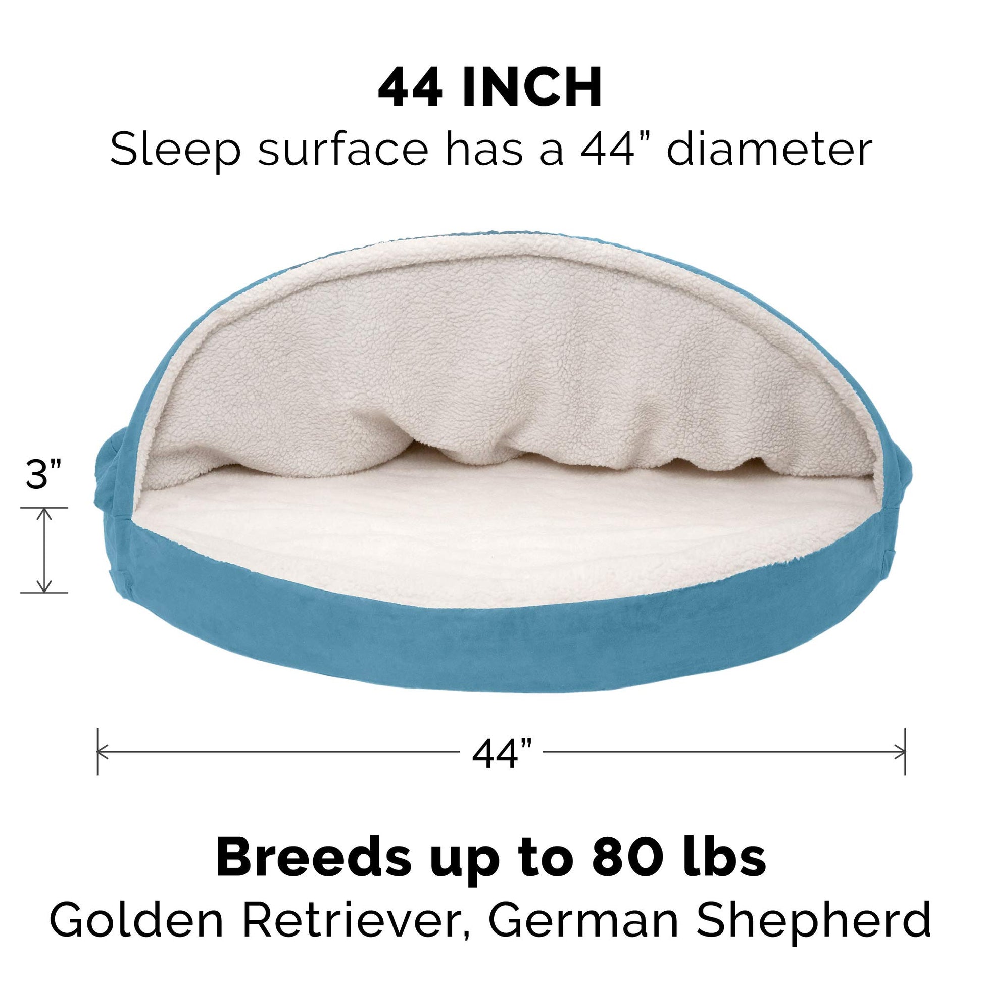 Furhaven Cama para Mascotas para Perros y Gatos, Manta de Sherpa y Gamuza, Cama ortopédica Redonda para Perros, Funda extraíble Lavable a máquina, Azul, 44 Pulgadas