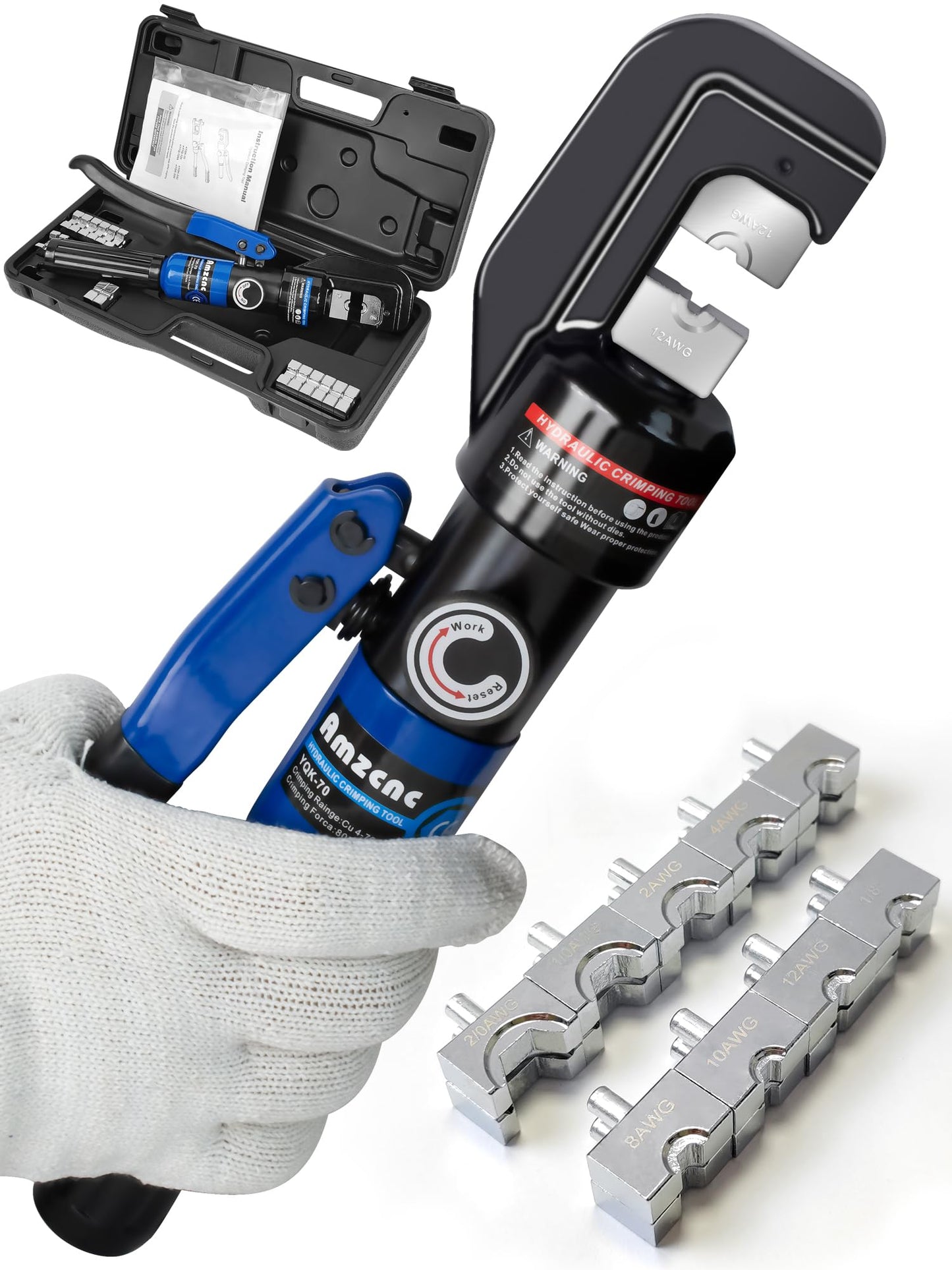 Herramienta de Prensado Hidráulica AMZCNC Azul con 9 Troqueles para Cable Hidráulico 8 Toneladas de EE. UU.