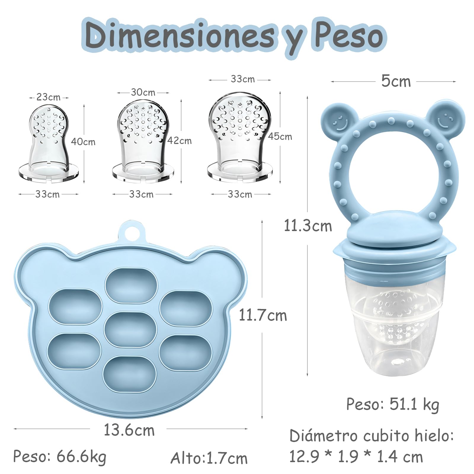 EHRHDKNS Bandeja Congeladora de Alimentos para Bebés Sin BPA, Adecuado para la Introducción Segura de Alimentos, Fruta y Papillas a Partir de los 4 Meses, Fortalece los Dientes del Bebé y le Ayuda a Comer Sano (Azul, Sonriente)