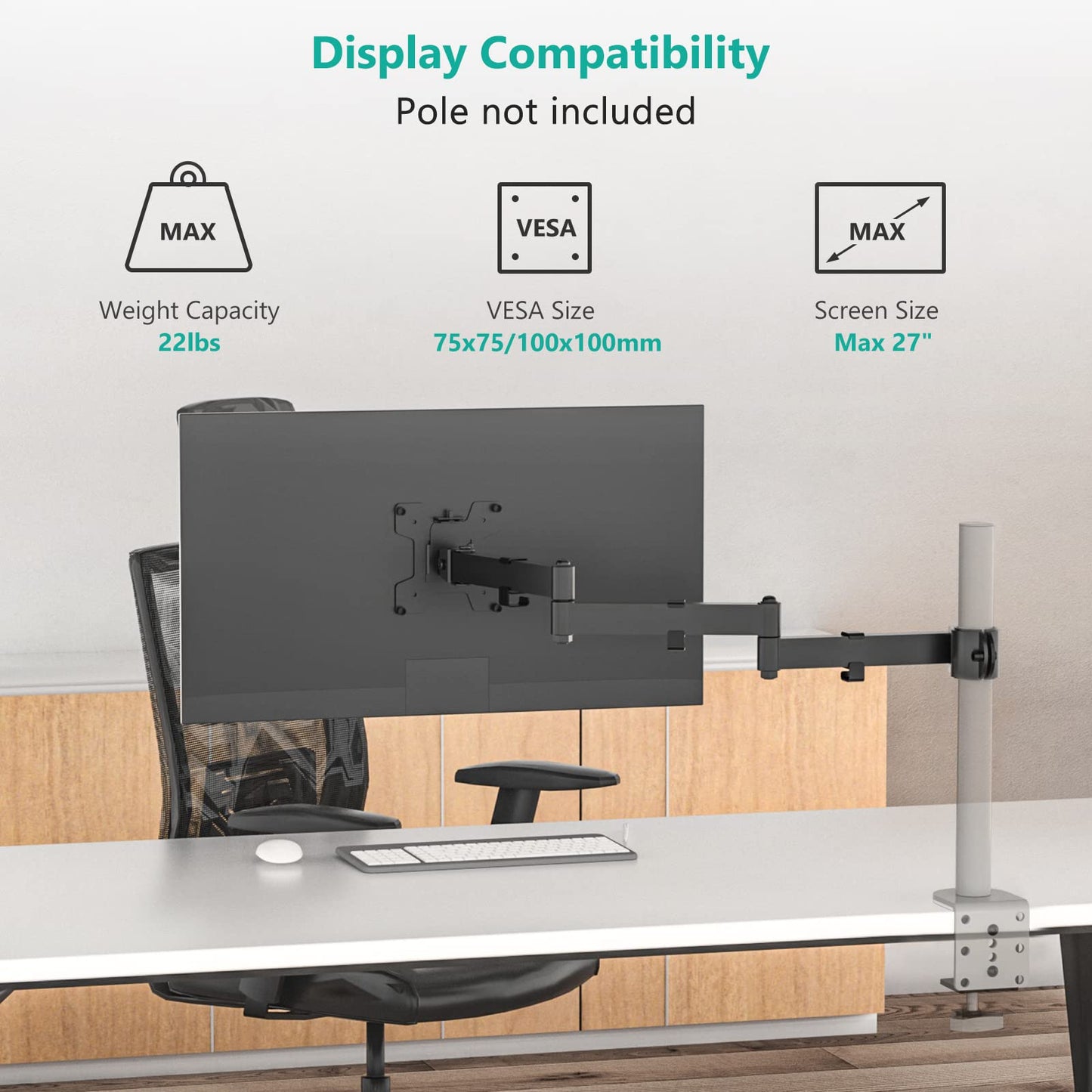 Brazo de Monitor WALI Negro Universal de 3 Niveles Totalmente Ajustable