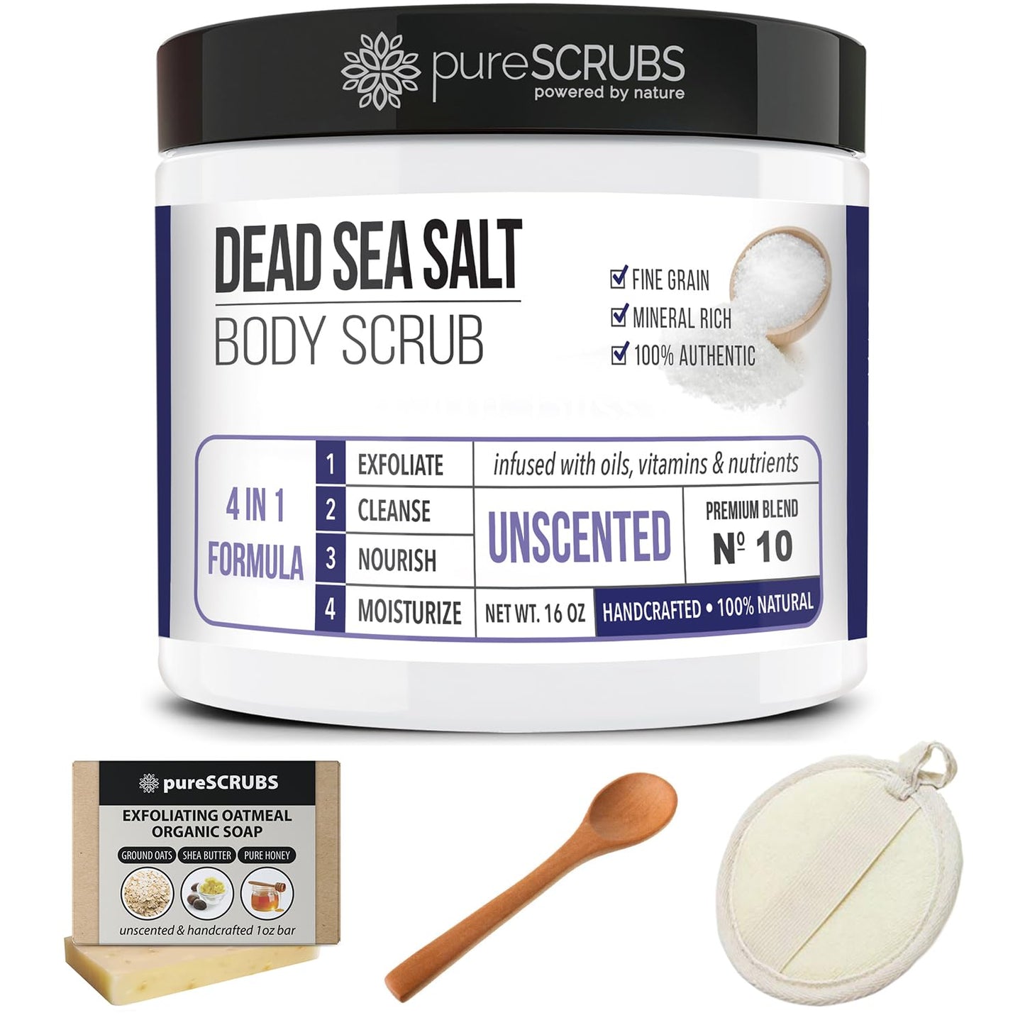 Set de Exfoliante Corporal PureSCRUBS Grande sin Aroma con Aceites Esenciales y Sal del Mar Muerto