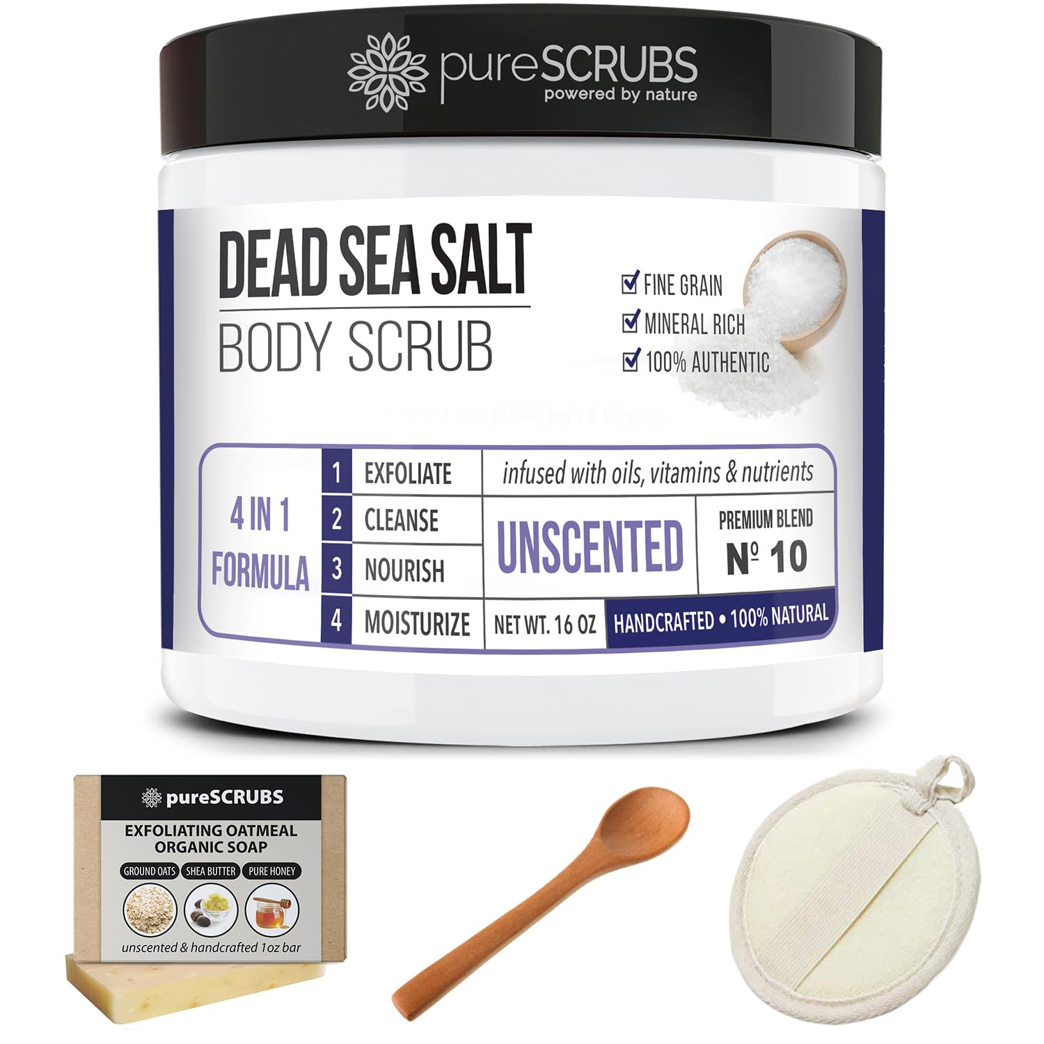 Set de Exfoliante Corporal PureSCRUBS Grande sin Aroma con Aceites Esenciales y Sal del Mar Muerto