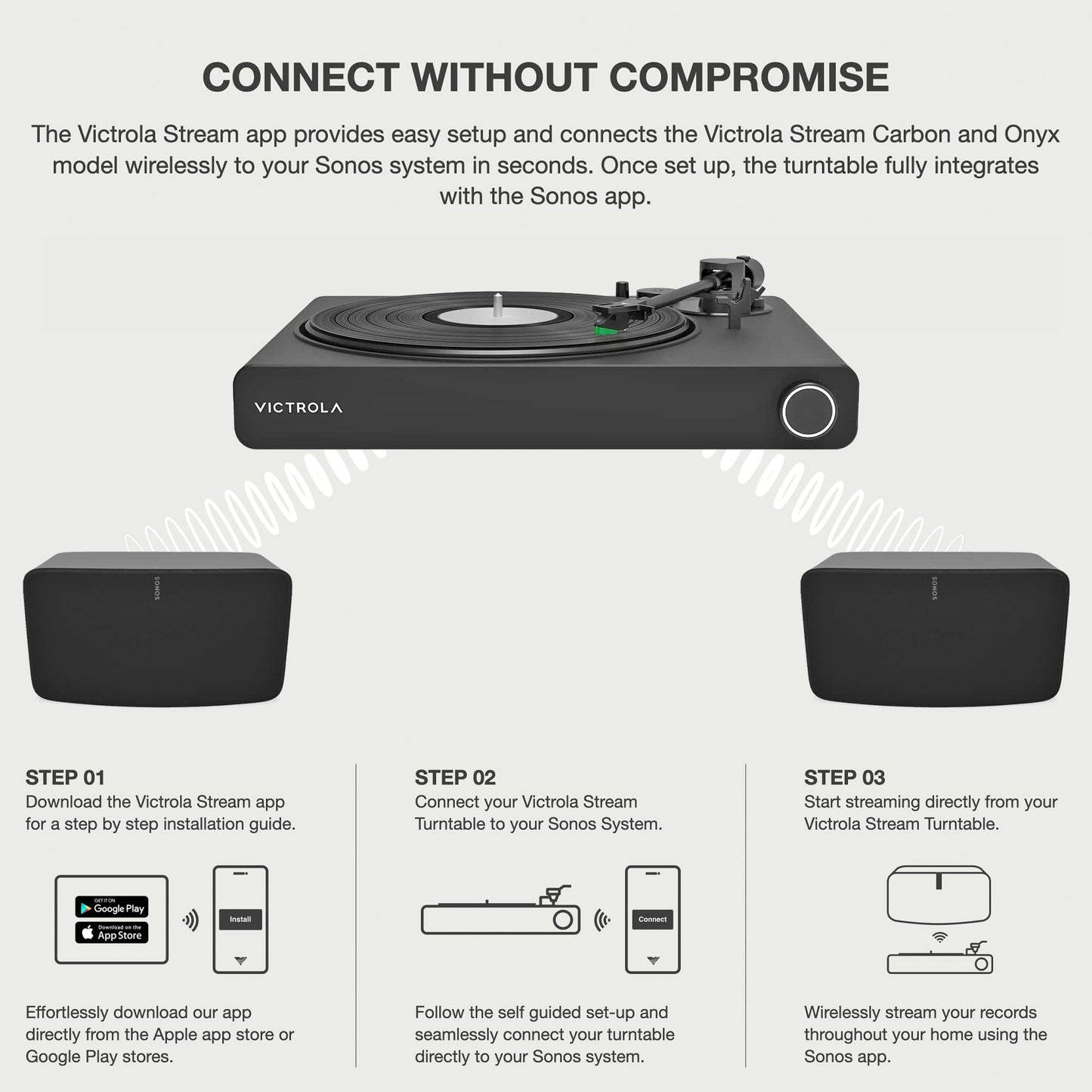 Tocadiscos Victrola Stream Onyx Negro con Bluetooth y Wi-Fi Streaming