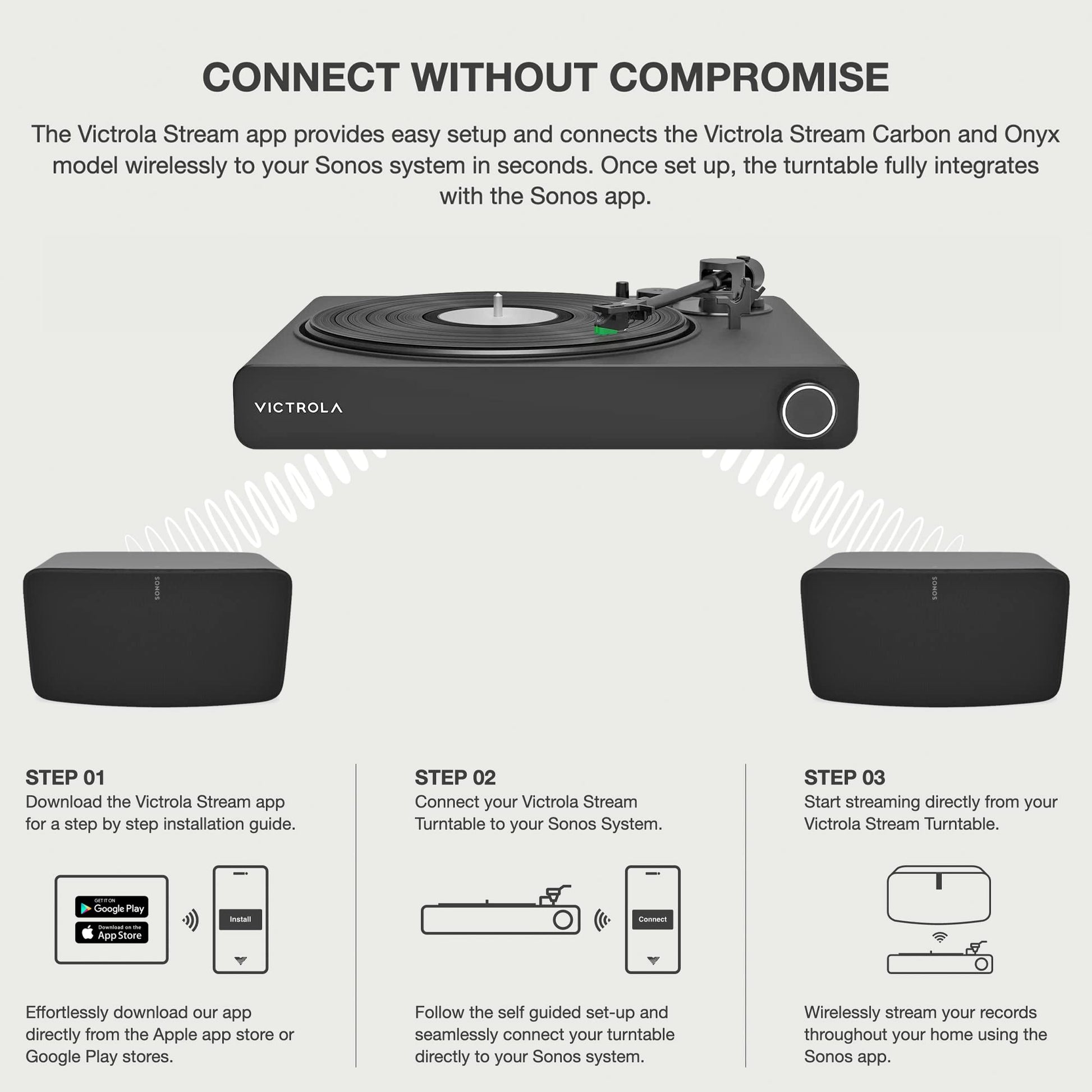 Tocadiscos Victrola Stream Onyx Negro con Bluetooth y Wi-Fi Streaming