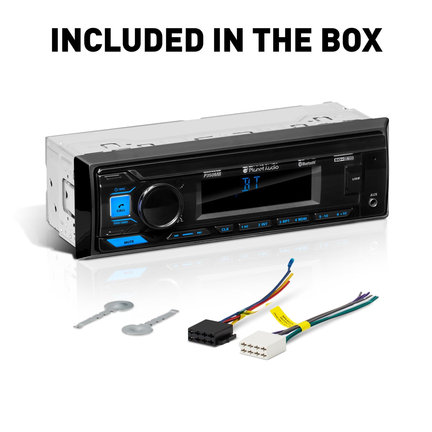 Planet Audio Sistema estéreo de Audio para automóvil P350MB: DIN único, Unidad Principal de Audio y Llamada Bluetooth, MP3, Audio USB, Carga USB, Entrada AUX, Receptor de Radio Am/FM