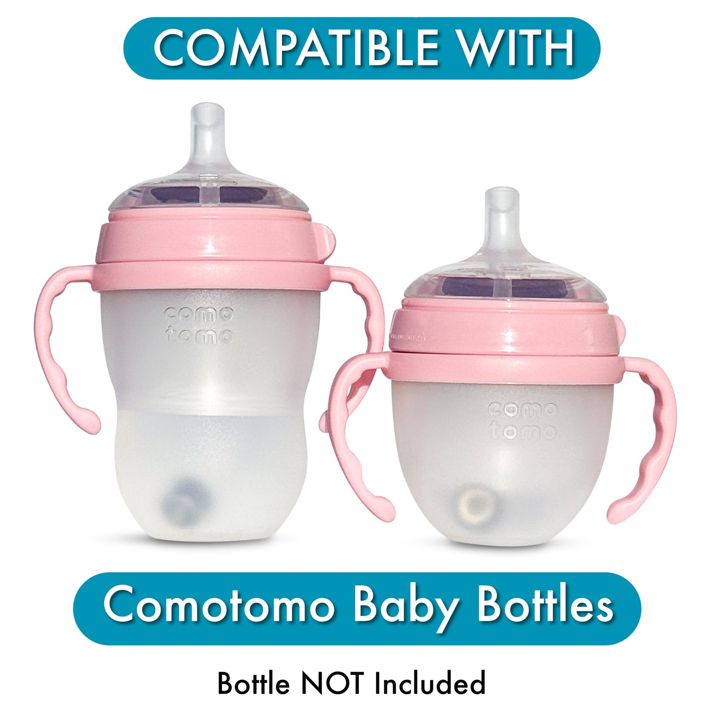 Kit de conversión de tazas de paja para biberones Comotomo de 2 unidades, pezones de silicona de grado alimenticio, popotes con peso de silicona, asas de biberón, cepillo para polvo de limpieza, sin
