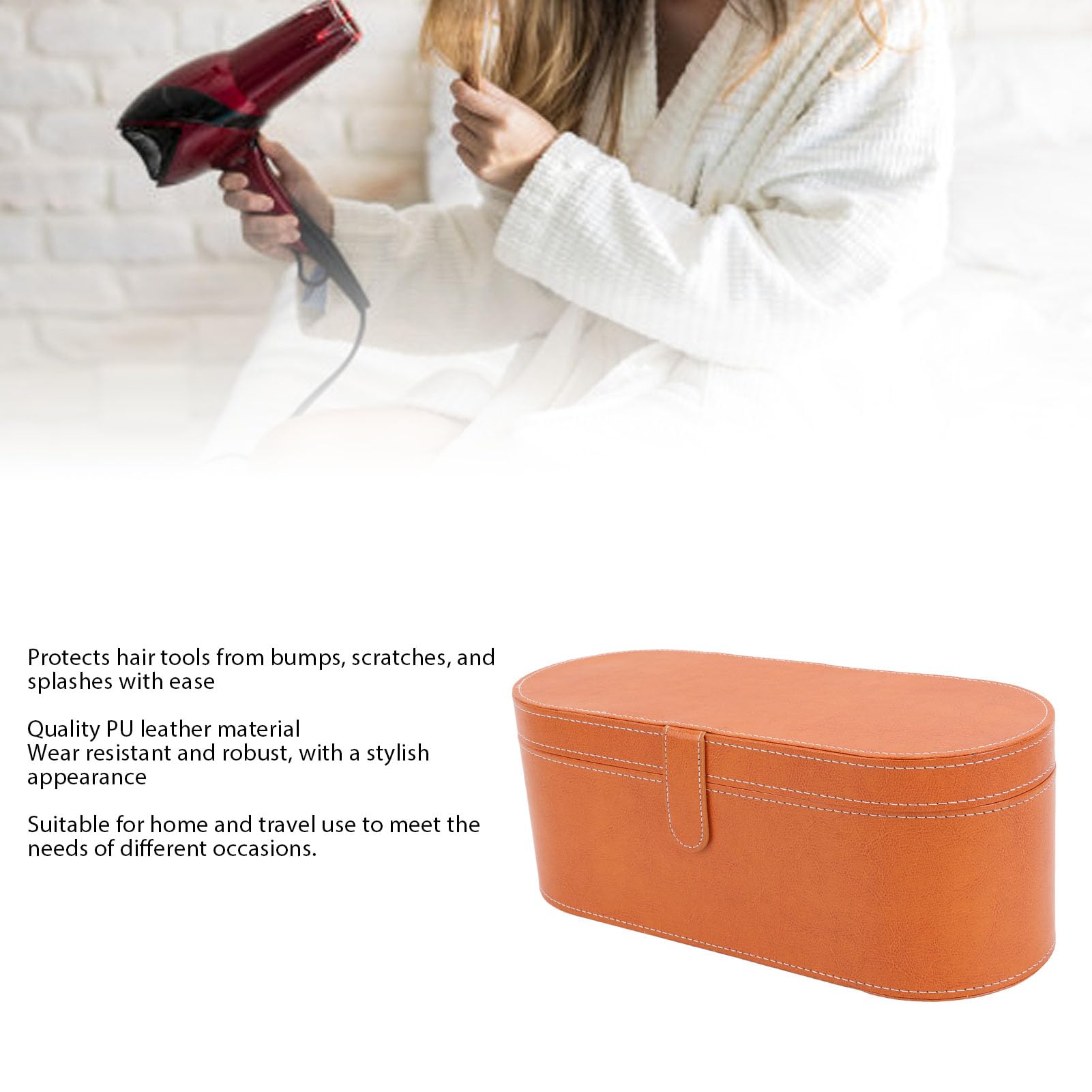 Bolsa de Viaje para Herramientas para el Cabello Resistente a Impactos, Elegante Caja de Almacenamiento de Cuero PU para Secador de Pelo, Portátil e Impermeable, Estuche de Viaje