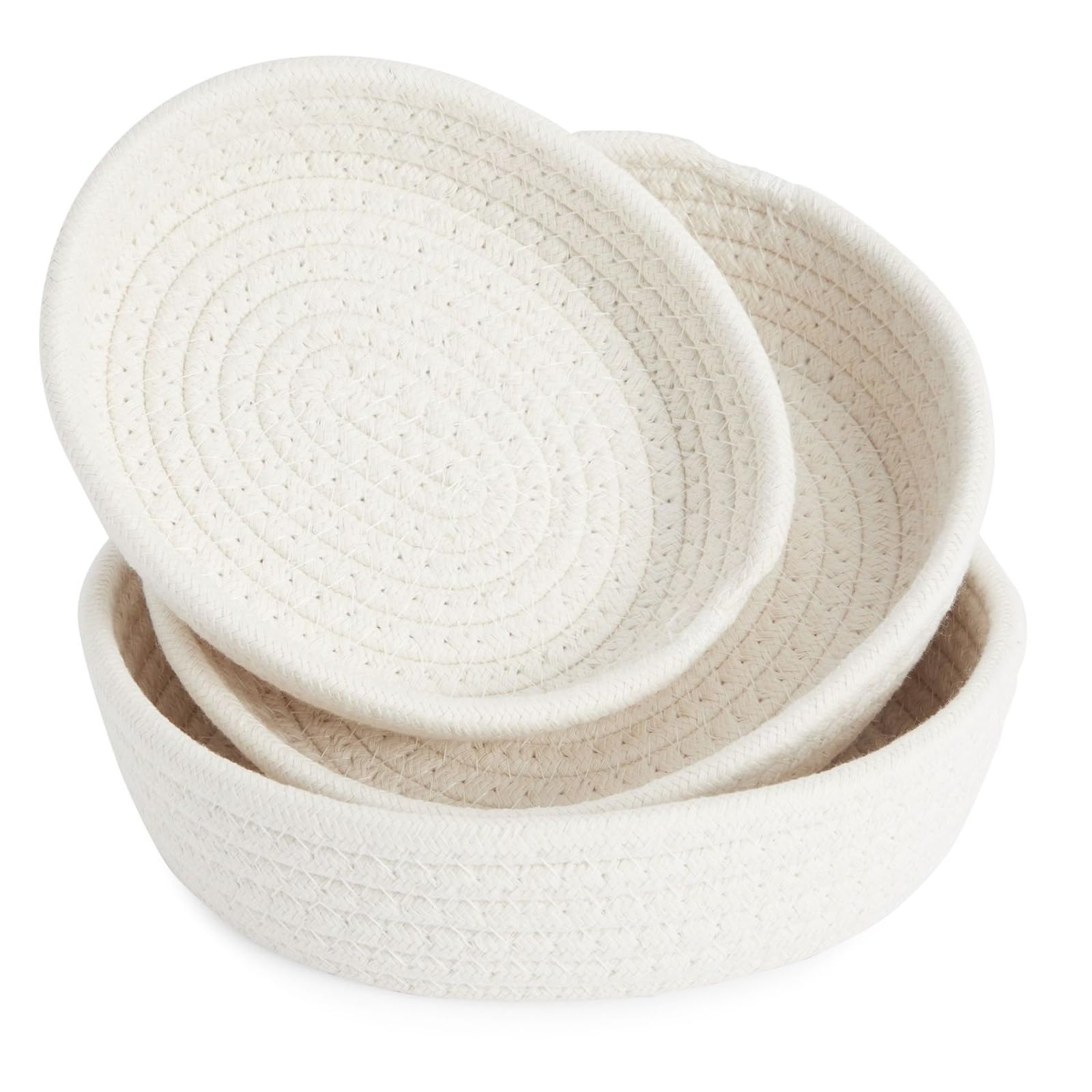 Woven Storage Baskets - 3-Pack Cotton Rope Baskets, Decorative Hampers, Collapsible Rope Storage Bins for Toys, Towels, Blankets, Nursery, Kids Room, 3 Sizes, White