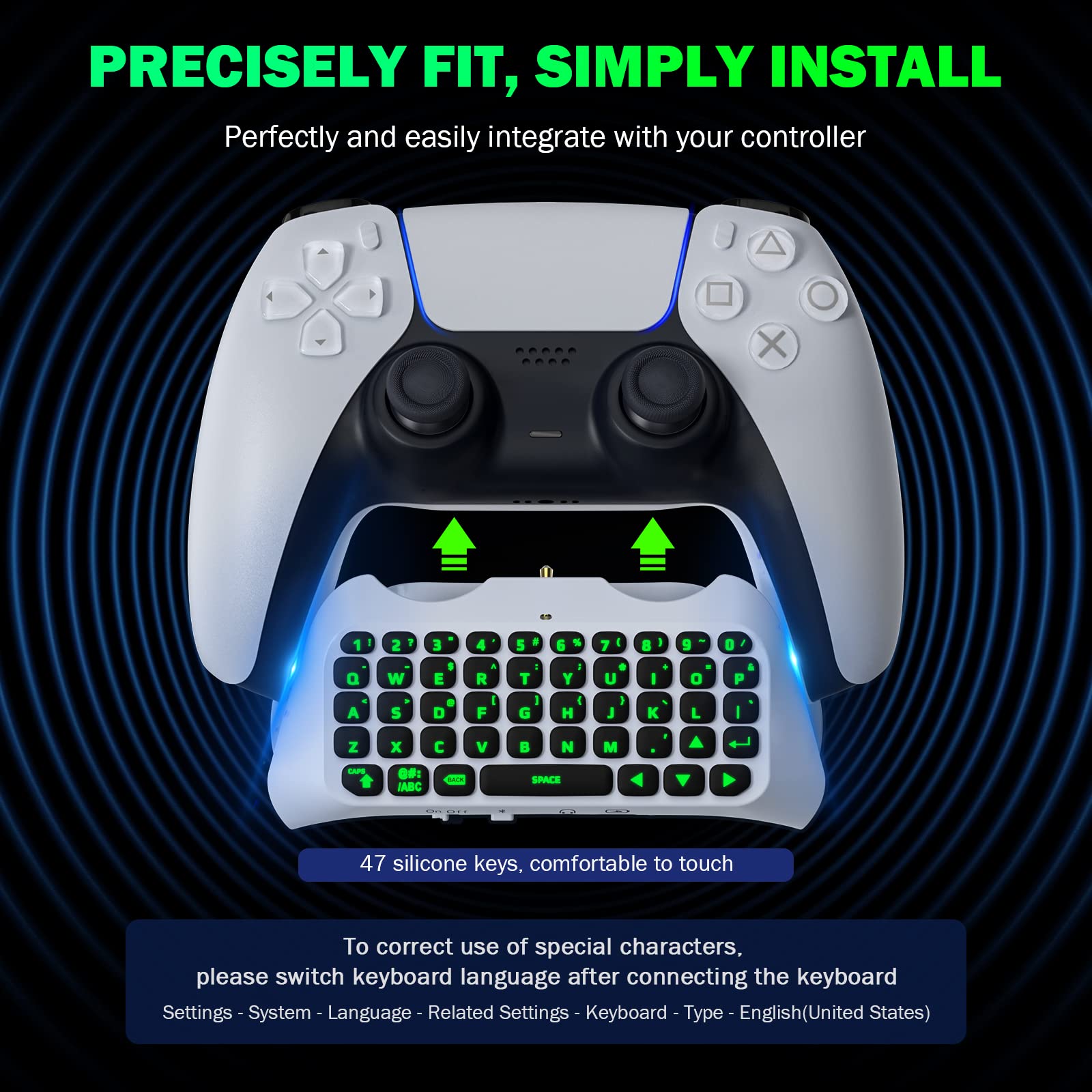 Teclado Retroiluminado Verde MoKo Blanco con Altavoz y Jack de Audio para Controlador PS5