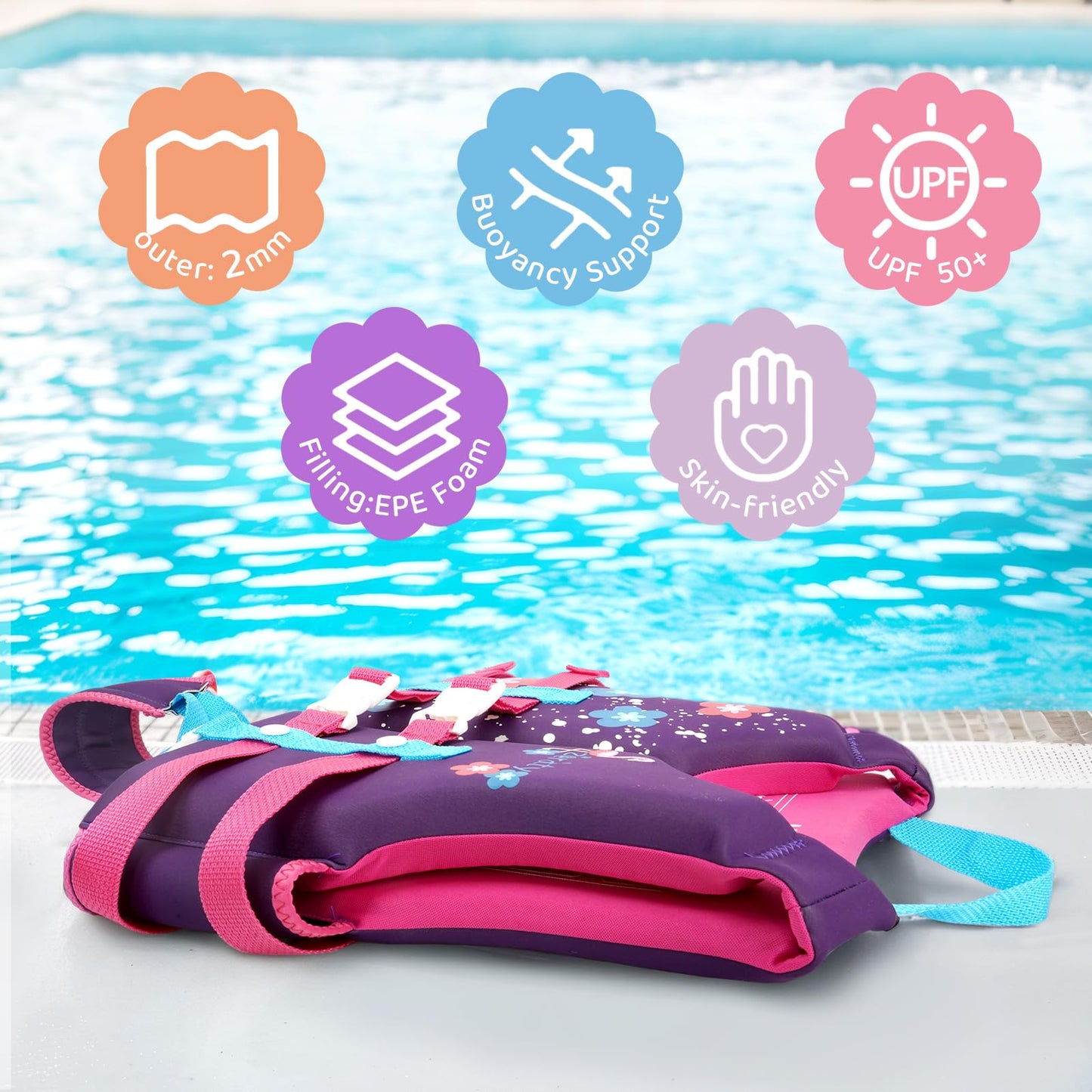 Chaleco de Natación Neopreno Zeraty Azul con Correas de Seguridad Ajustables para Niños y Niñas
