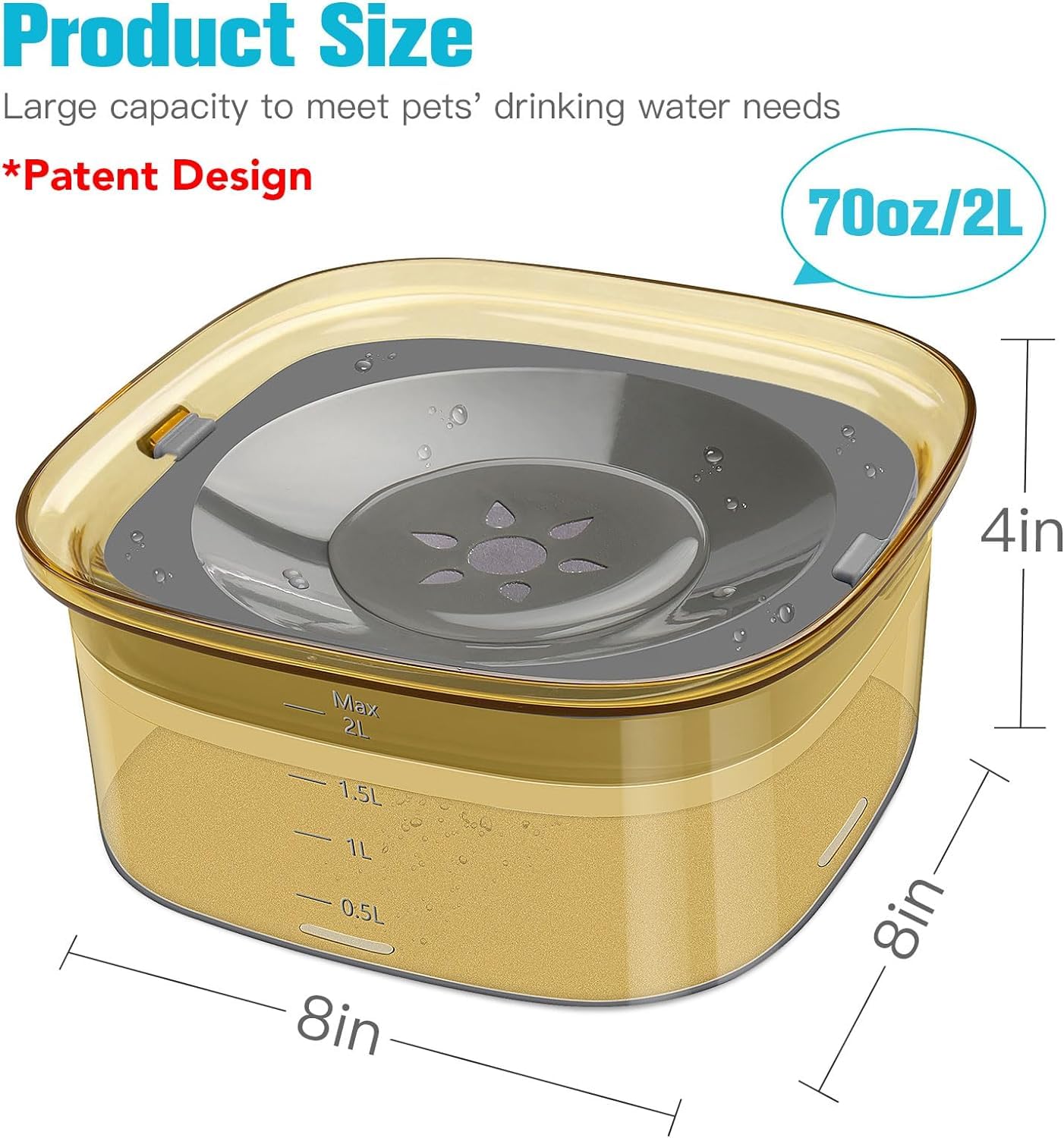 Cuenco de Agua para Mascotas de 70oz,Cuenco de Agua para Perro,Plato para Perro Sin Derrames,Bebedero para Perros,Cuenco de Agua para Mascotas sin Goteo,Tazón de Agua de Viaje,Gran Capacidad(Amarillo)